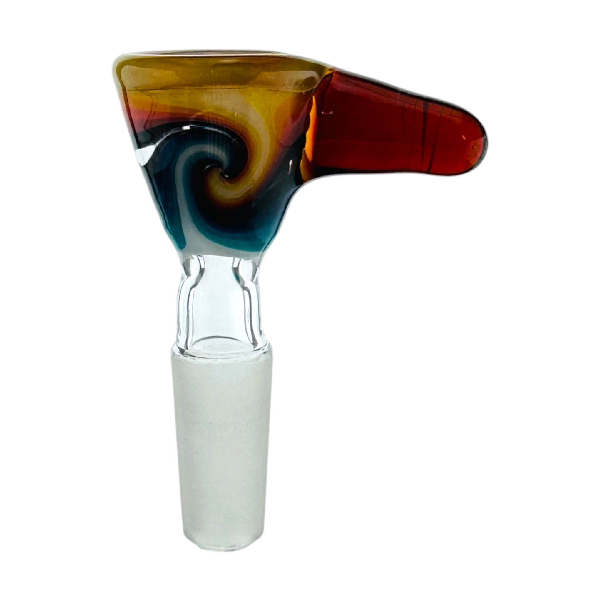 N3RD Glass water pipe 10mm Flower Bowl Sunset Orange Rim And Amber Handle With Fire and Ice Linework