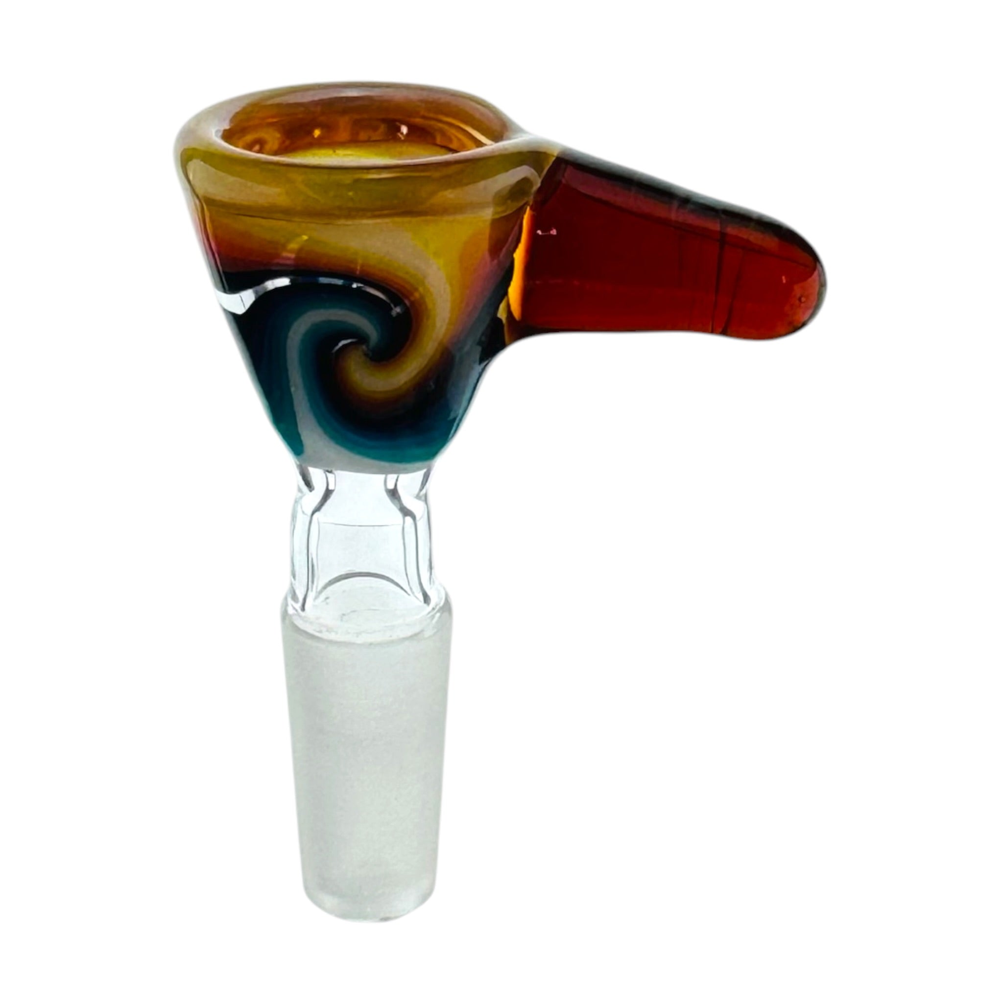 N3RD Glass water pipe 10mm Flower Bowl Sunset Orange Rim And Amber Handle With Fire and Ice Linework