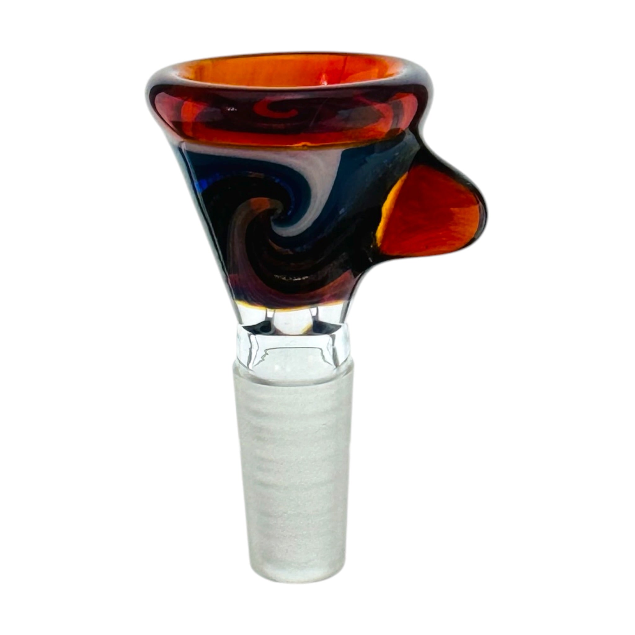 N3RD Glass water pipe bowl 10mm Flower Bowl Amber Brown Rim With Black Blue and White Linework