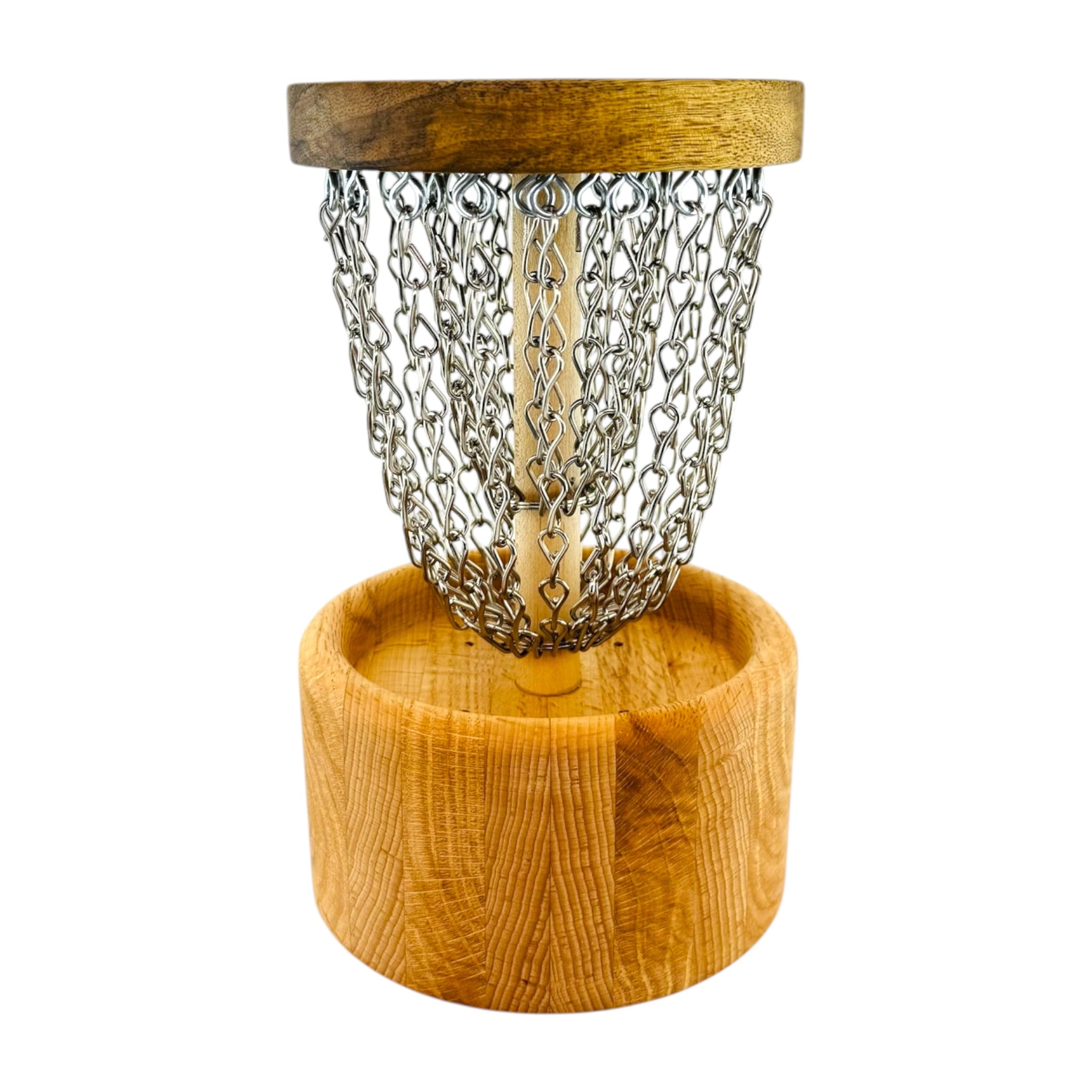 Handmade Wood Disc Golf Net Small Desktop Sized - Oak & Beech Base And Ziricote Top 