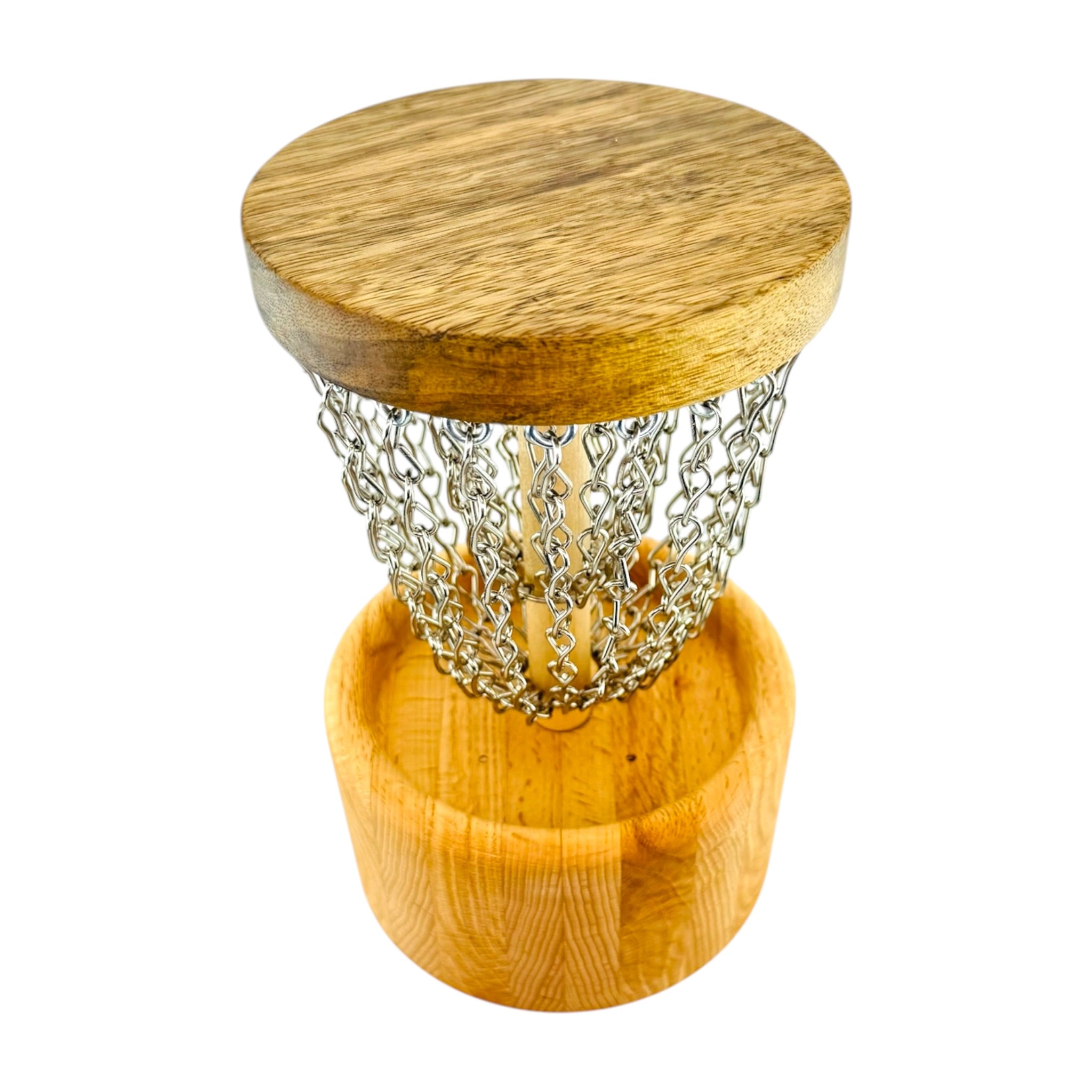 Handmade Wood Disc Golf Net Small Desktop Sized - Oak & Beech Base And Ziricote Top