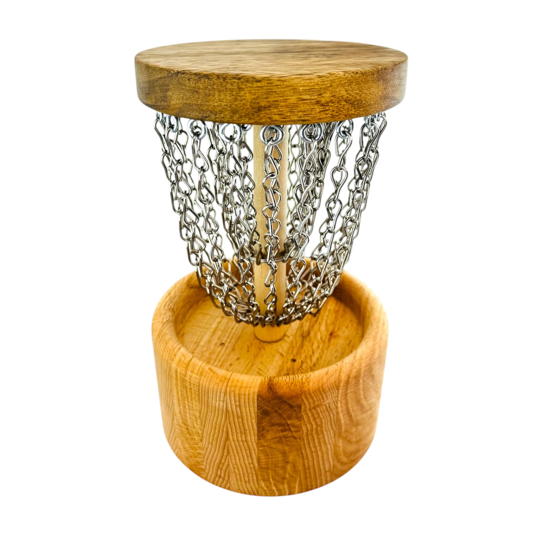 Handmade Wood Disc Golf Net Small Desktop Sized - Oak & Beech Base And Ziricote Top