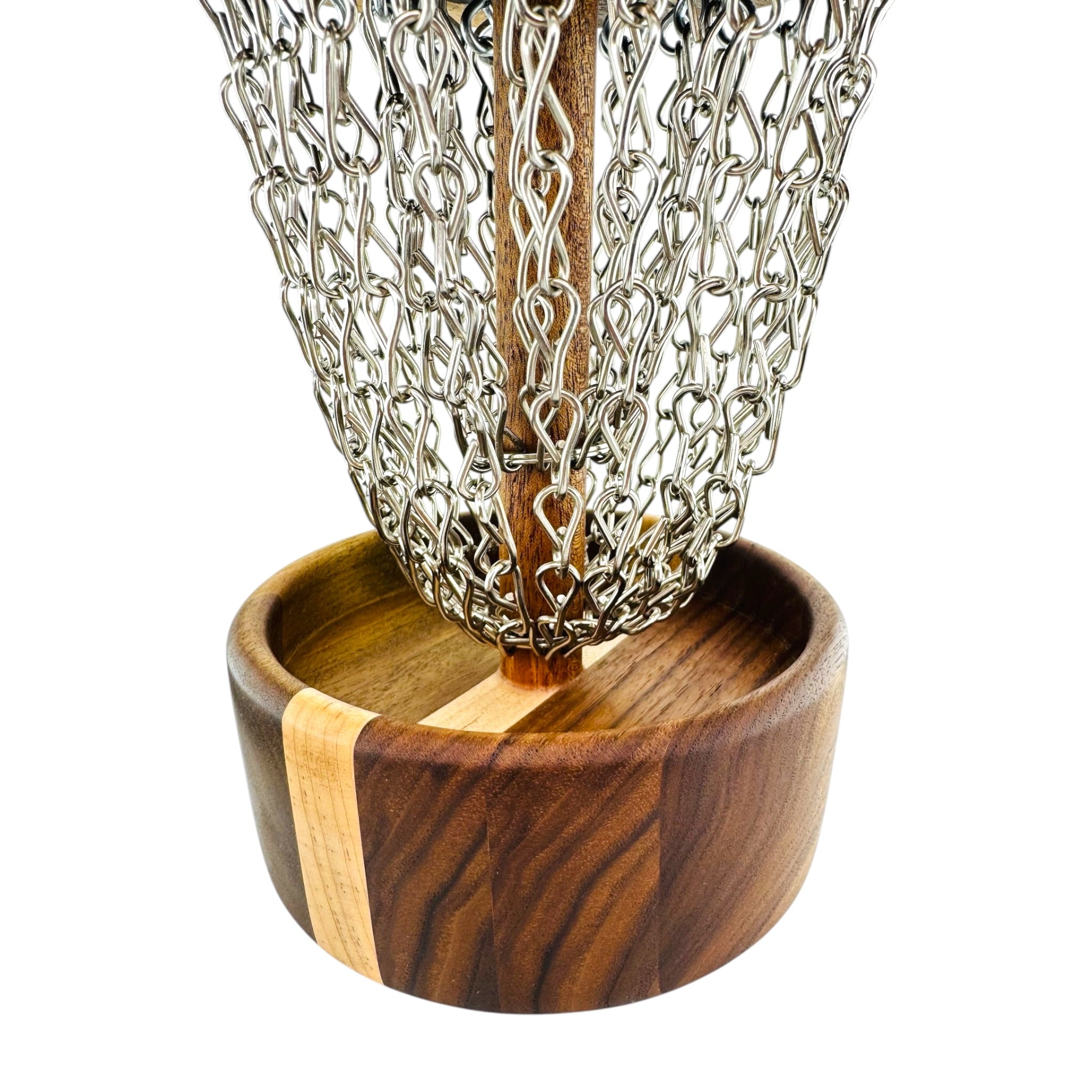 Handmade Wood Disc Golf Net Small Desktop Sized - Mahogany & Black Walnut Base With Curley Oak & Black Walnut Top
