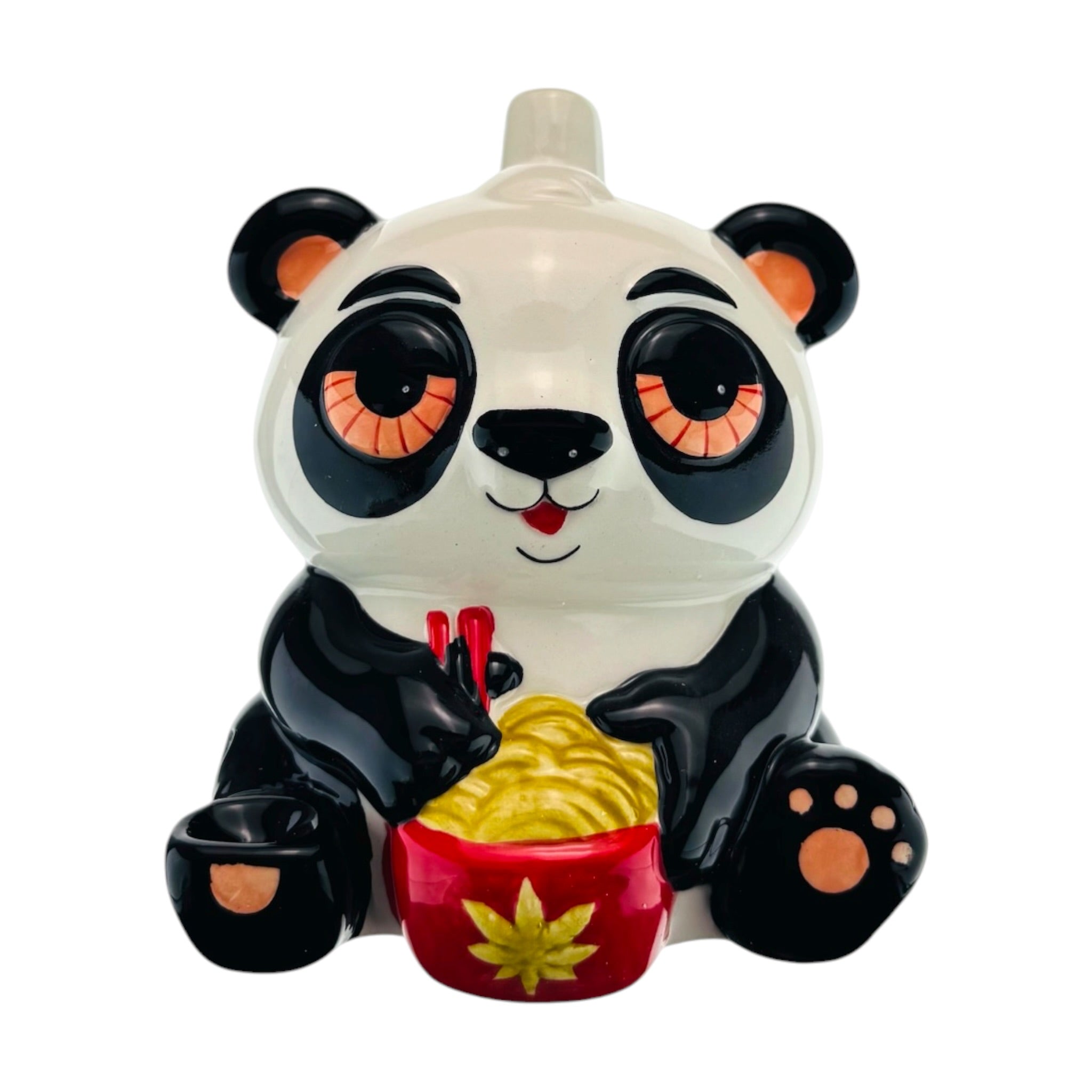 cute ceramic pipe featuring an adorable panda enjoying a bowl of ramen.