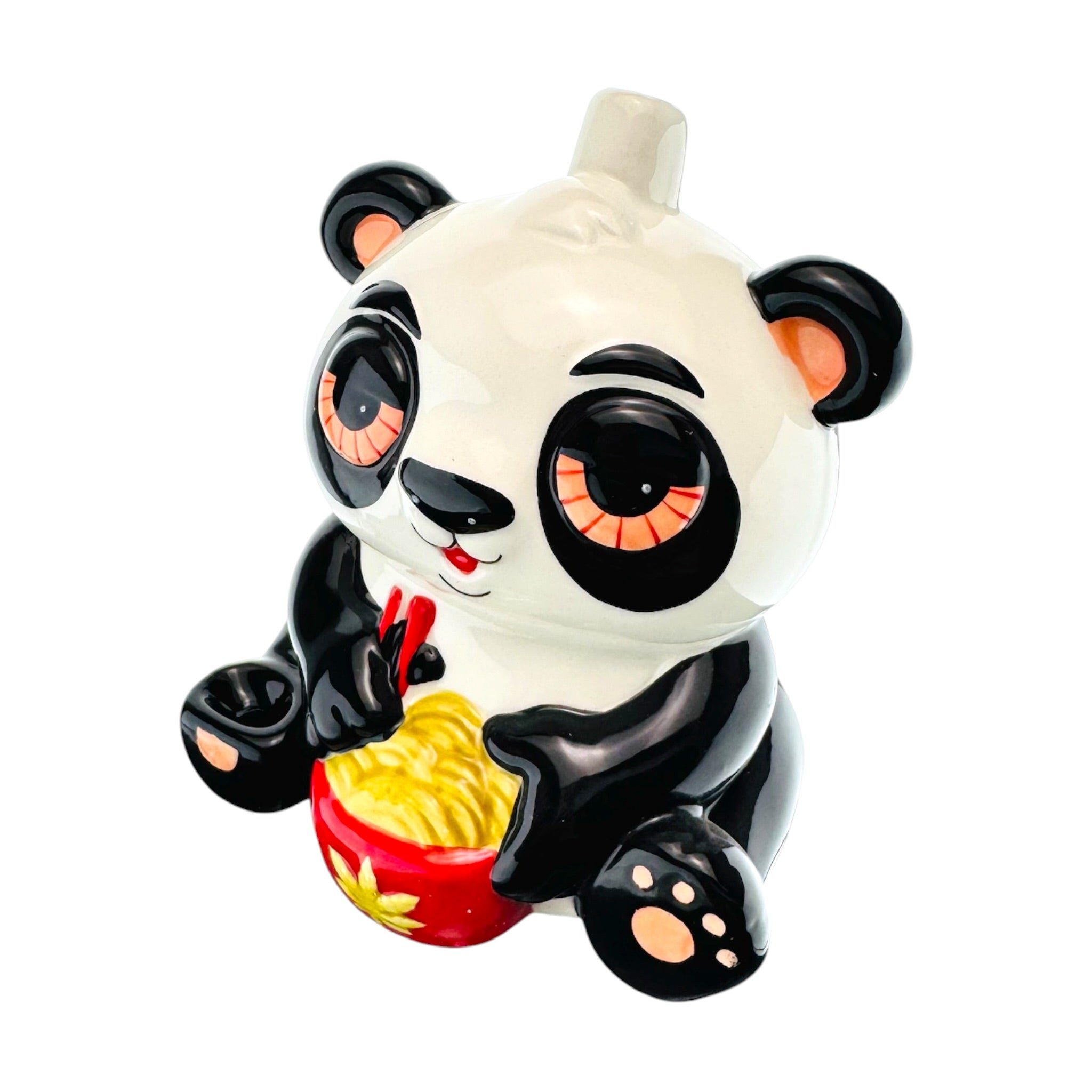 cute ceramic pipe featuring an adorable panda enjoying a bowl of ramen.