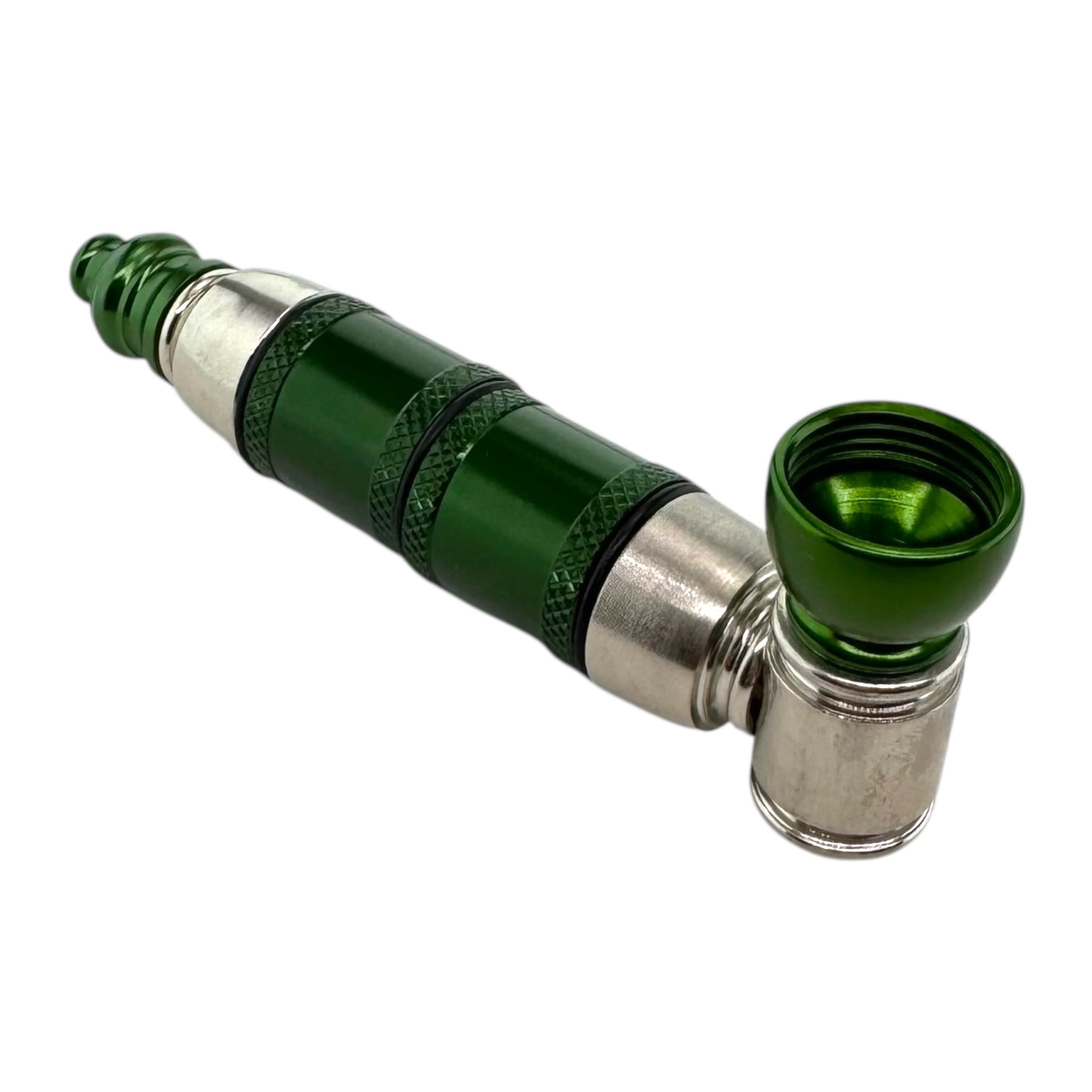 Metal Hand Pipes - Silver And Green Extra Large Chamber Hand Pipe