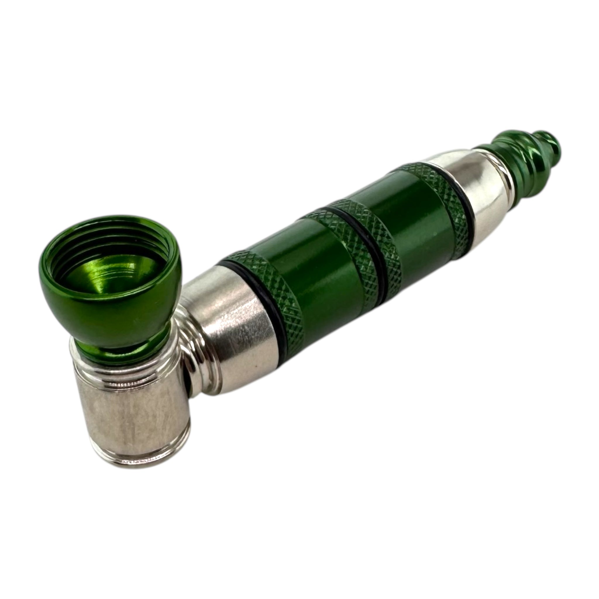 Metal Hand Pipes - Silver And Green Extra Large Chamber Hand Pipe