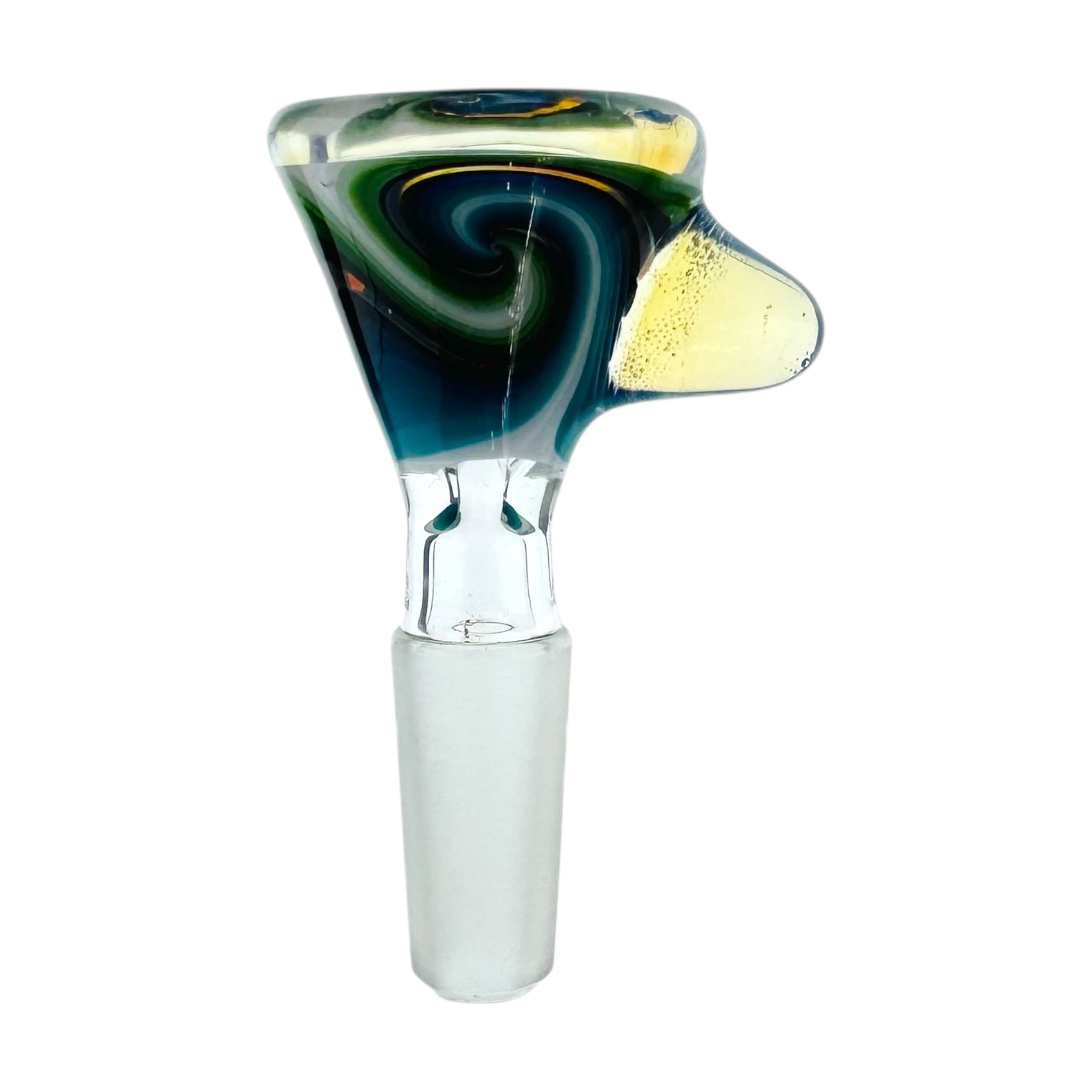 N3RD Glass 10mm Flower Bowl Black Cosmic With Green And Blue Linework