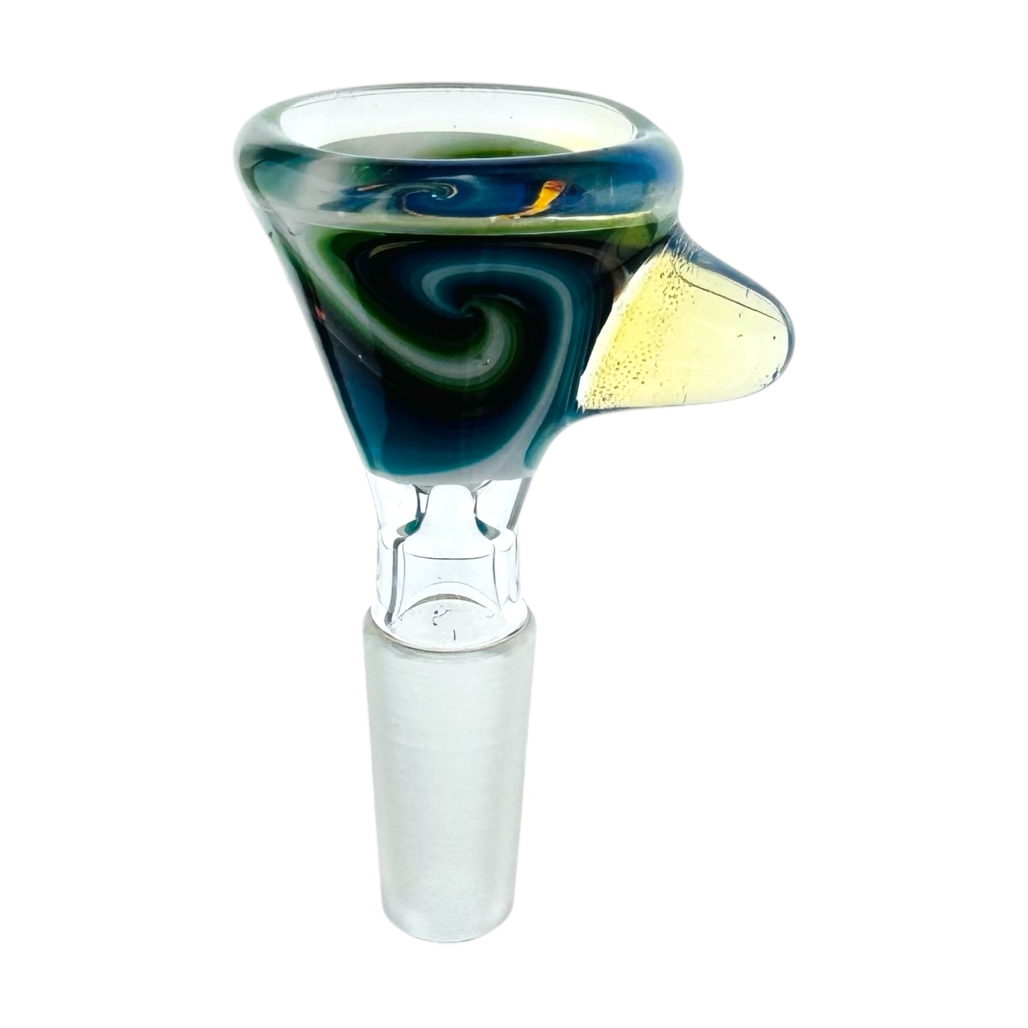N3RD Glass 10mm Flower Bowl Black Cosmic With Green And Blue Linework