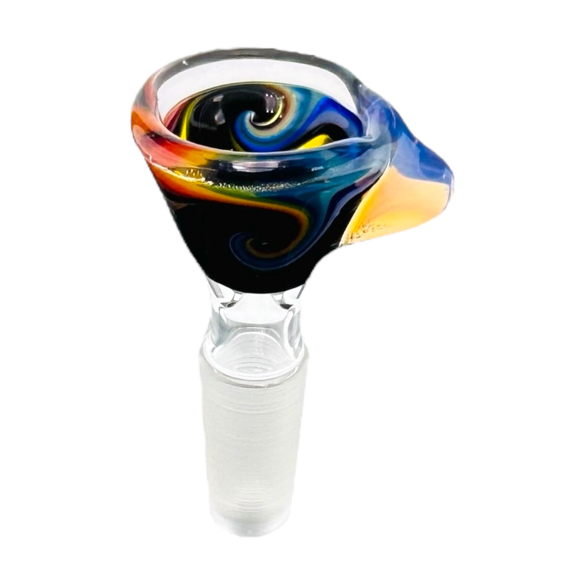 N3RD Glass 10mm Flower Bowl Black With Rainbow Linework