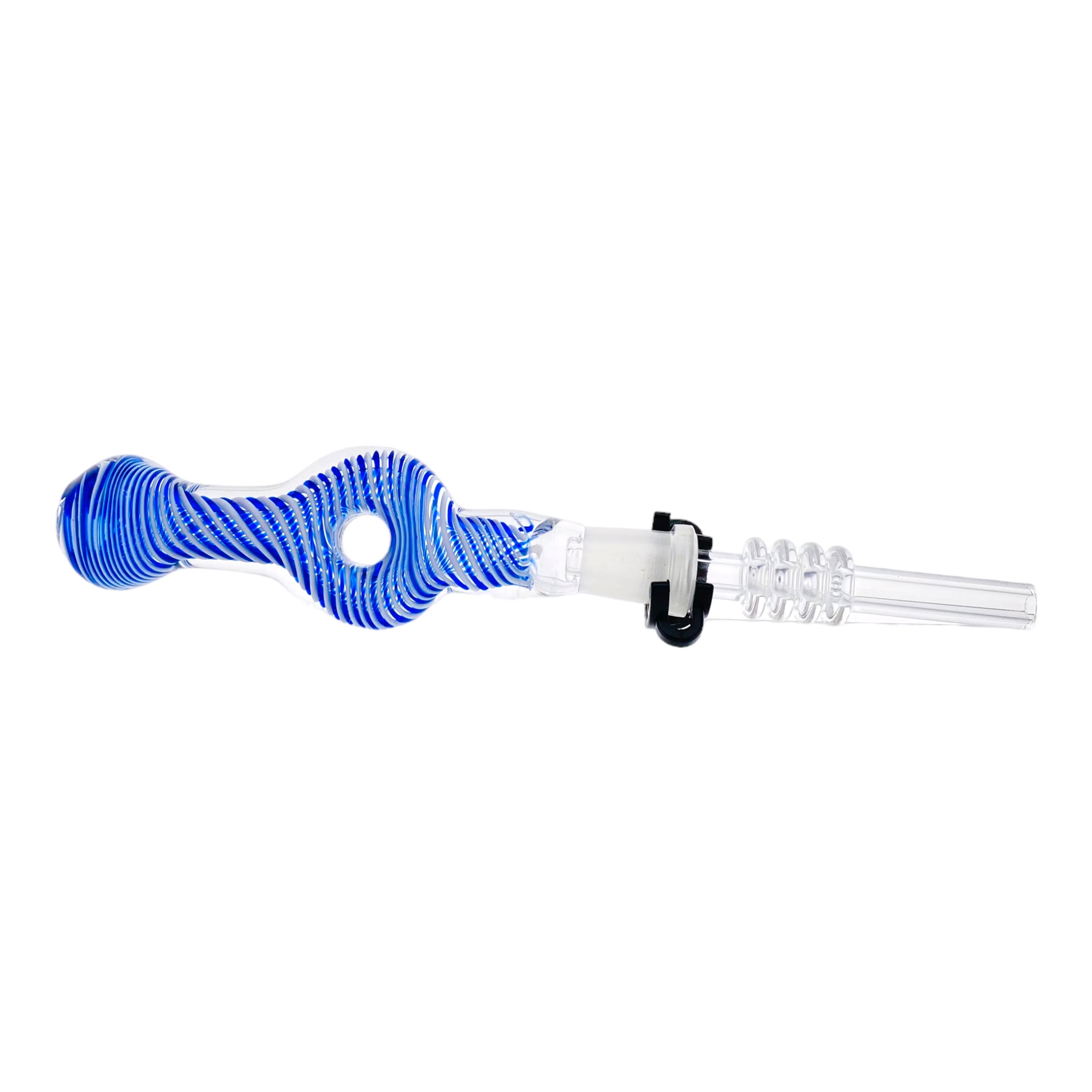 10mm Nectar Collector - Blue And White Inside Out Spiral Donut With Quartz Tip