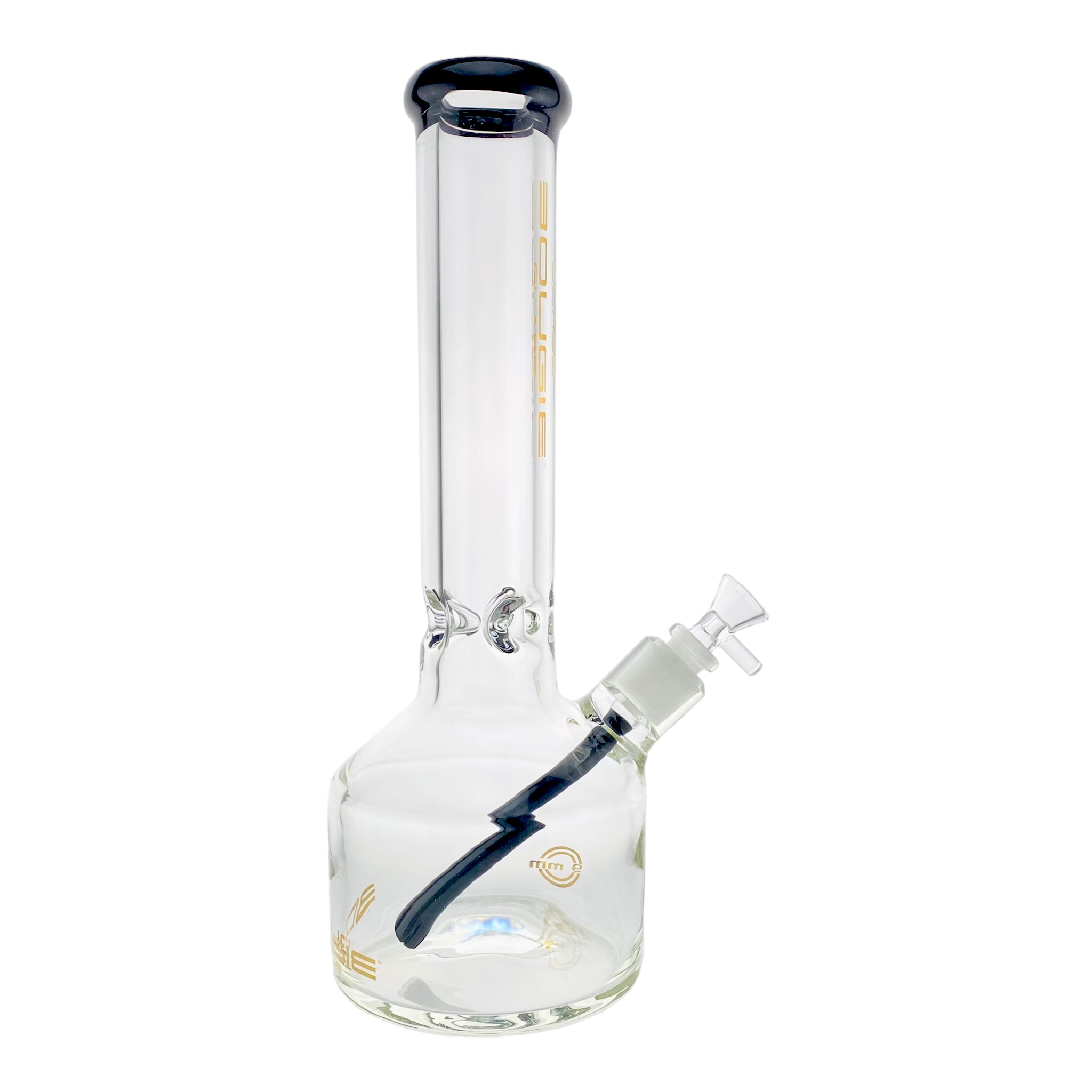Bougie Glass - 9mm Thick Straight Cylinder Beaker Bong - Black mouthpiece and black downstem