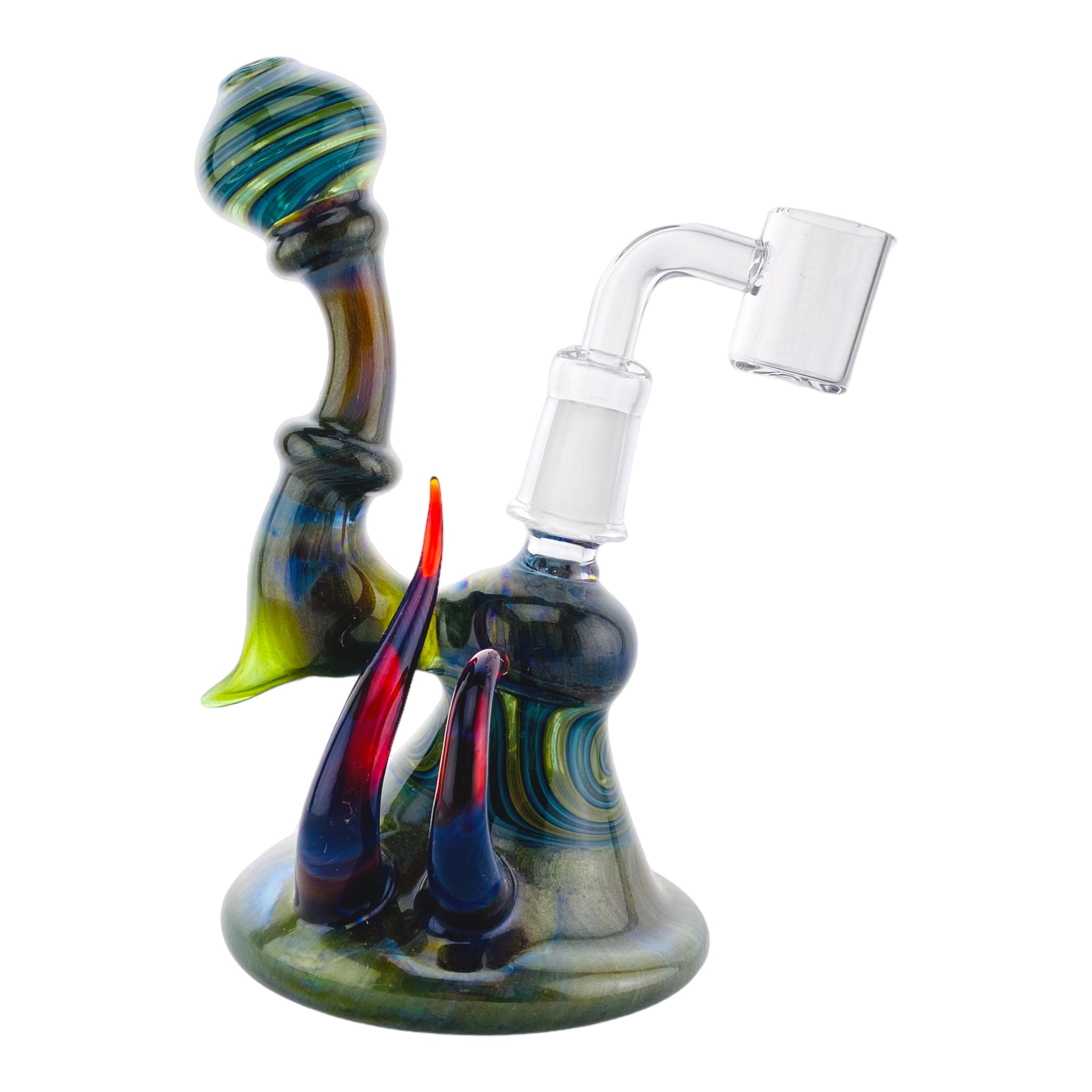 Crux Glass - Custom Alientech Green Dab Rig With Wig Wag Sections And Horns