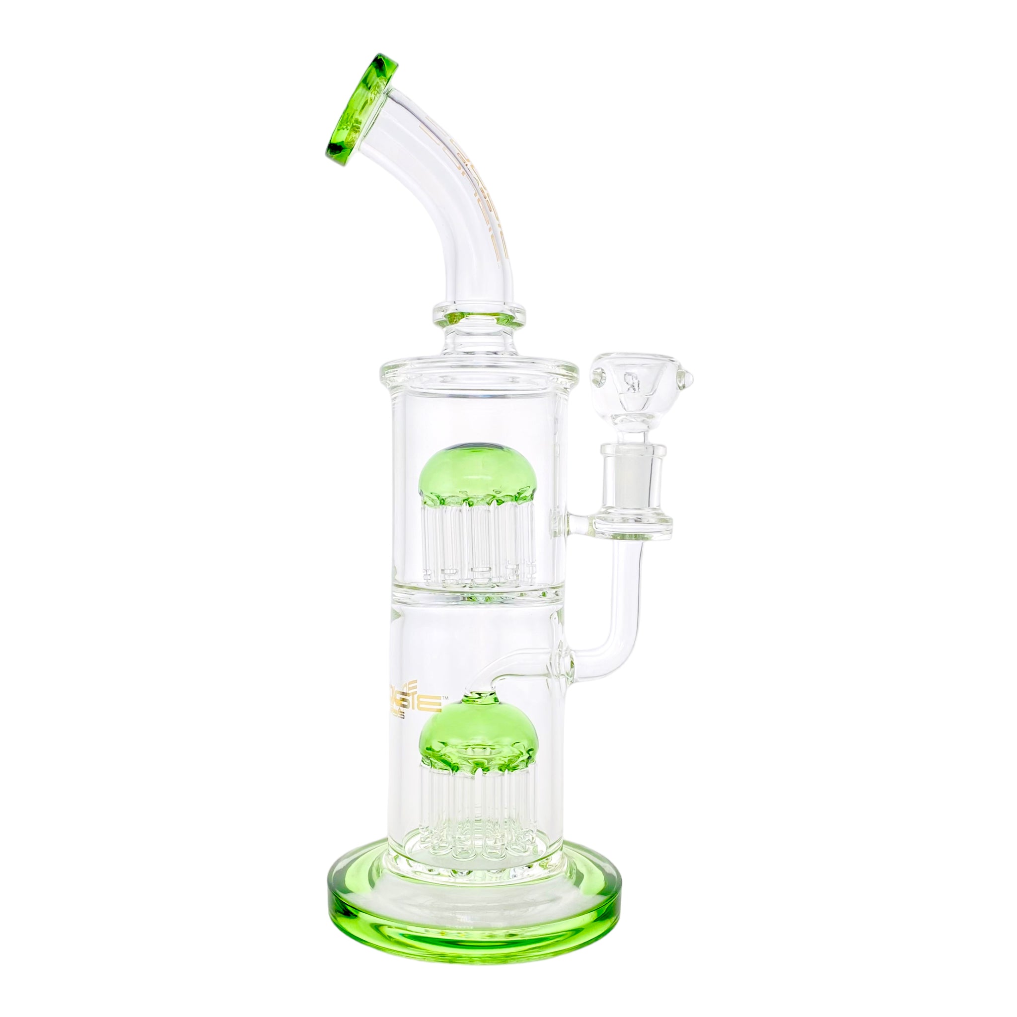 Bougie Glass Large Dab Rig With Green Double Tree Perc 12 Inches Tall