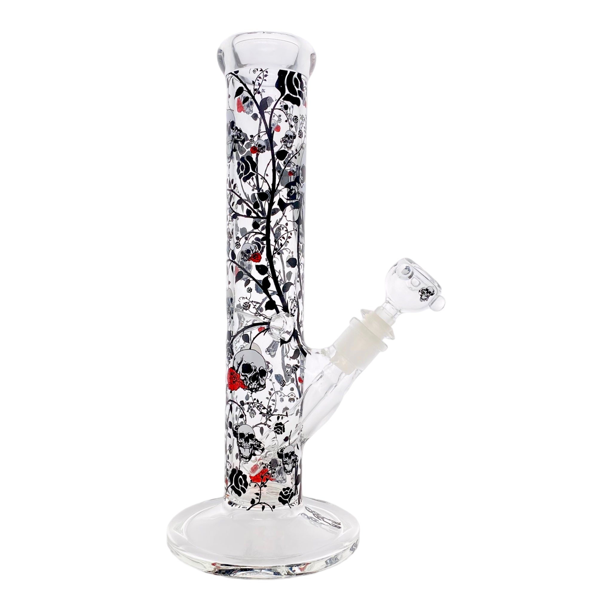 12 Inch Straight Tube Bong With Skull And Roses