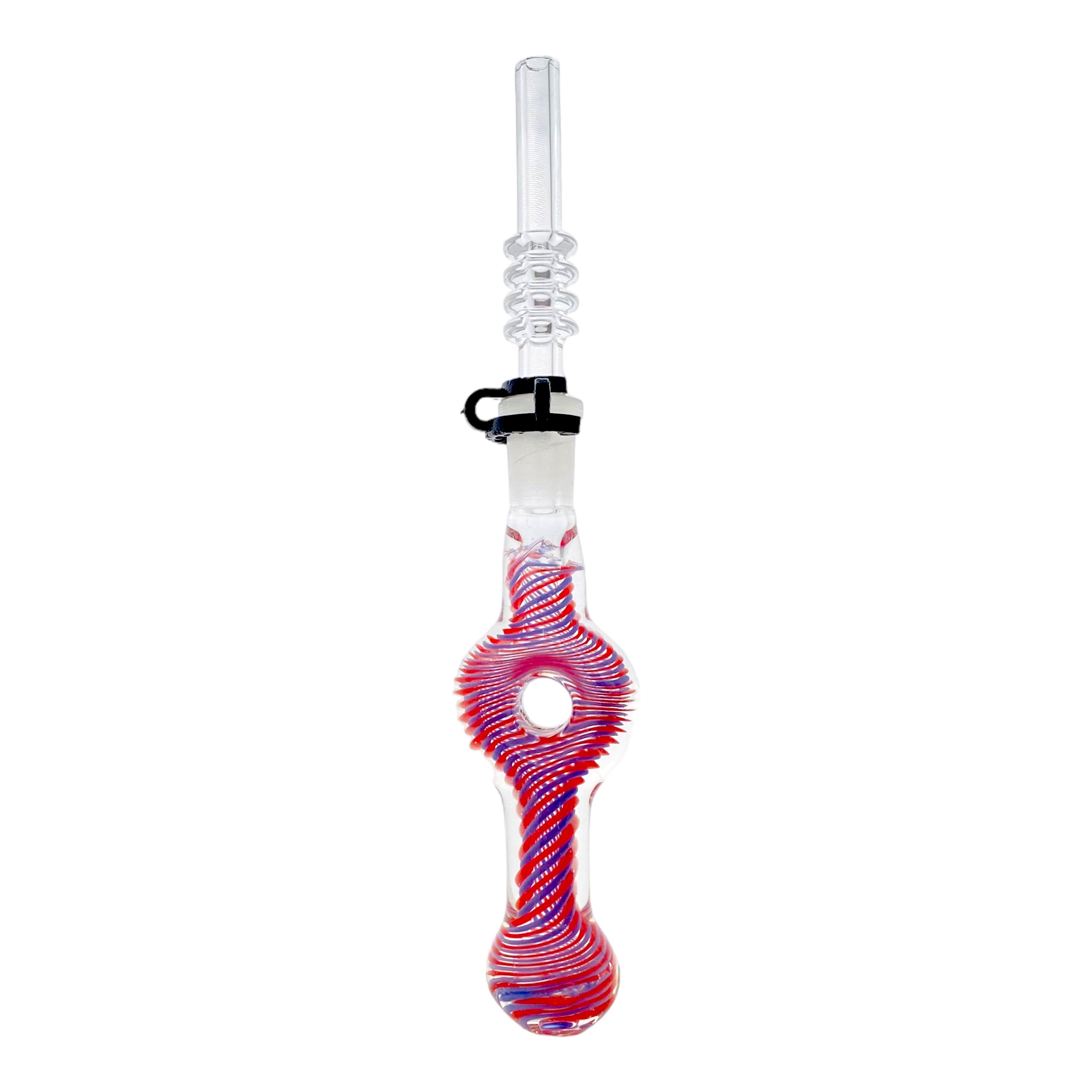 10mm Nectar Collector - Blue And Red Inside Out Spiral Donut With 10mm Quartz Tip