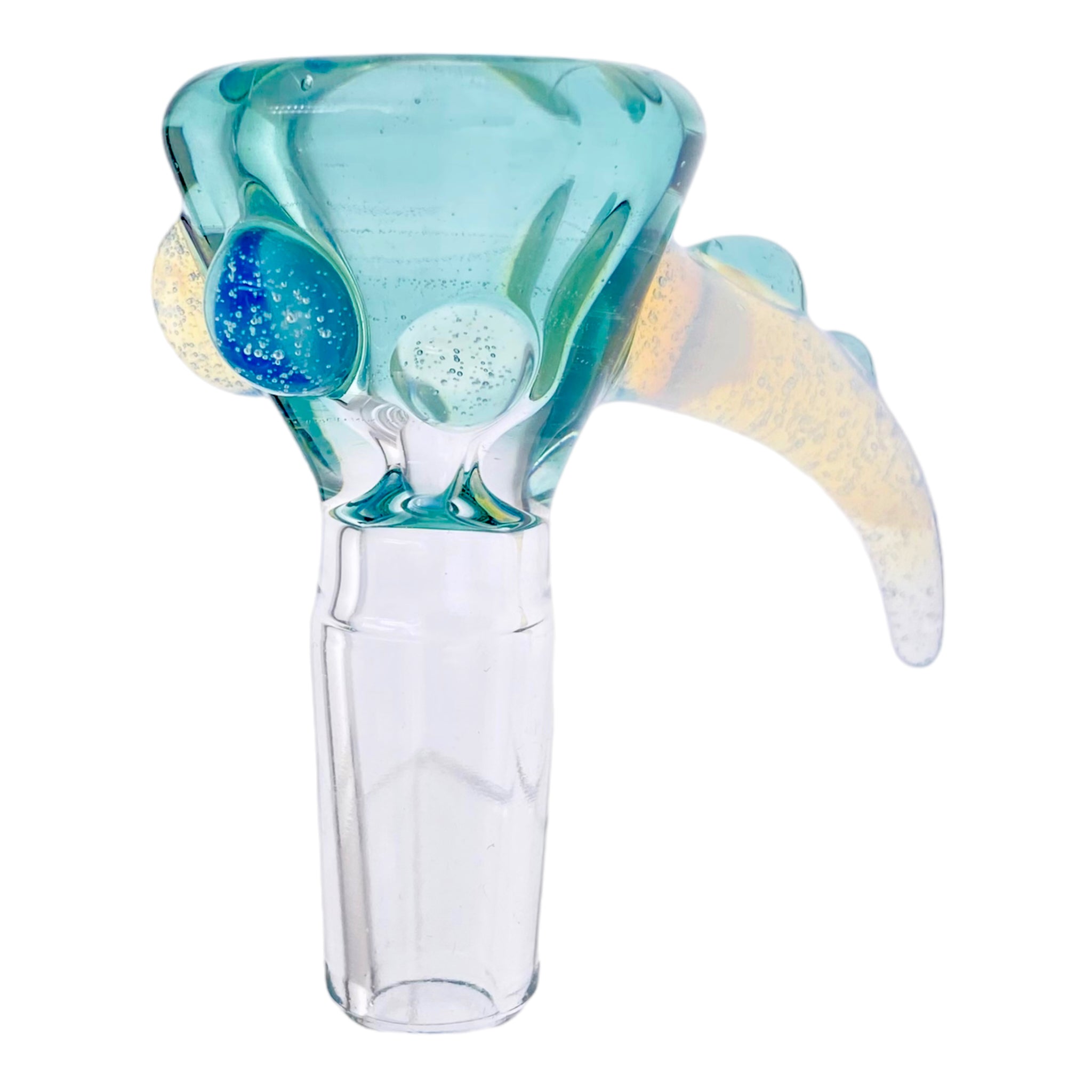 Arko Glass - 14mm Flower Bowl - Aqua Blue With Mystic Fume Handle