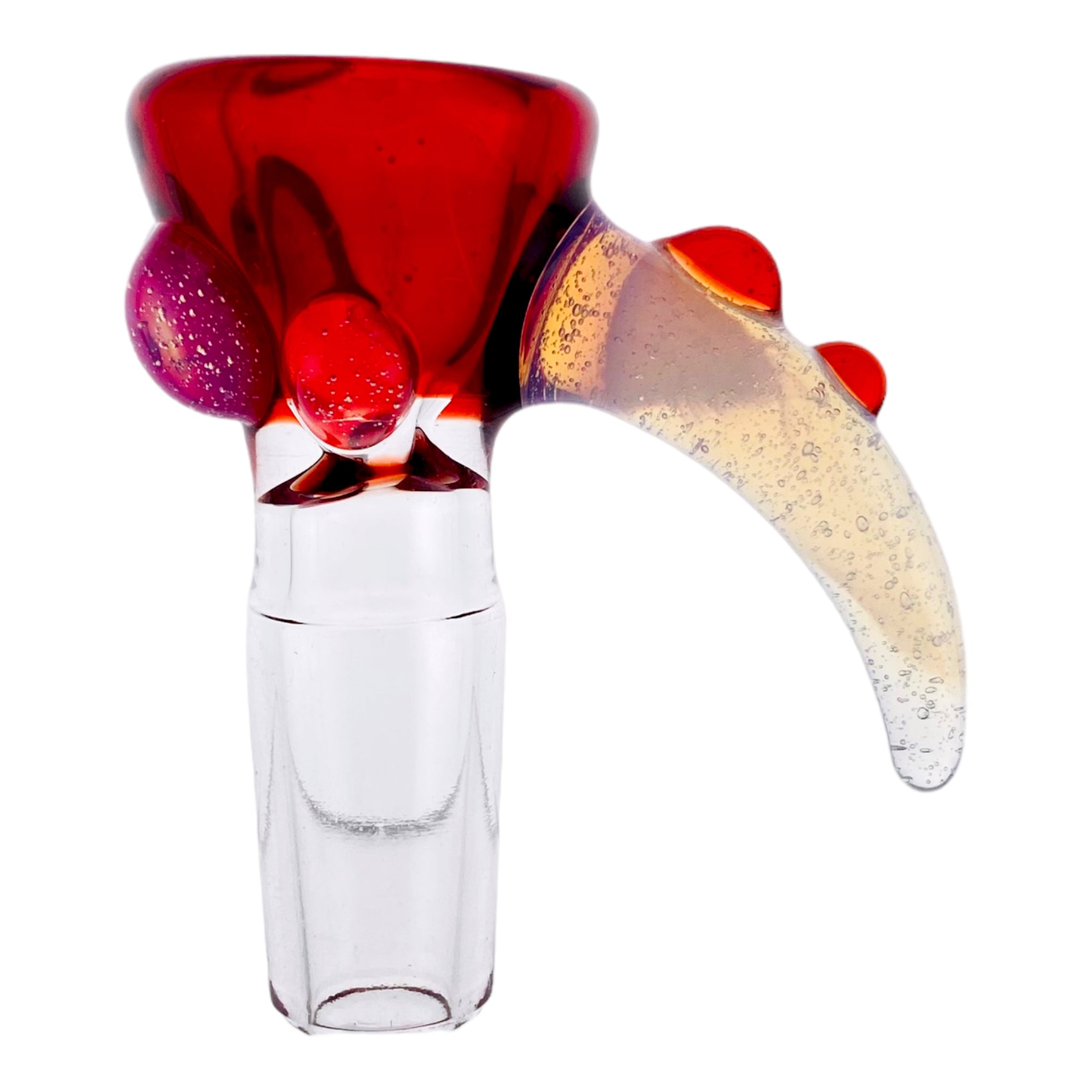 Arko Glass - 14mm Flower Bowl - Crimson Red With Mustic Fume Handle & Dots
