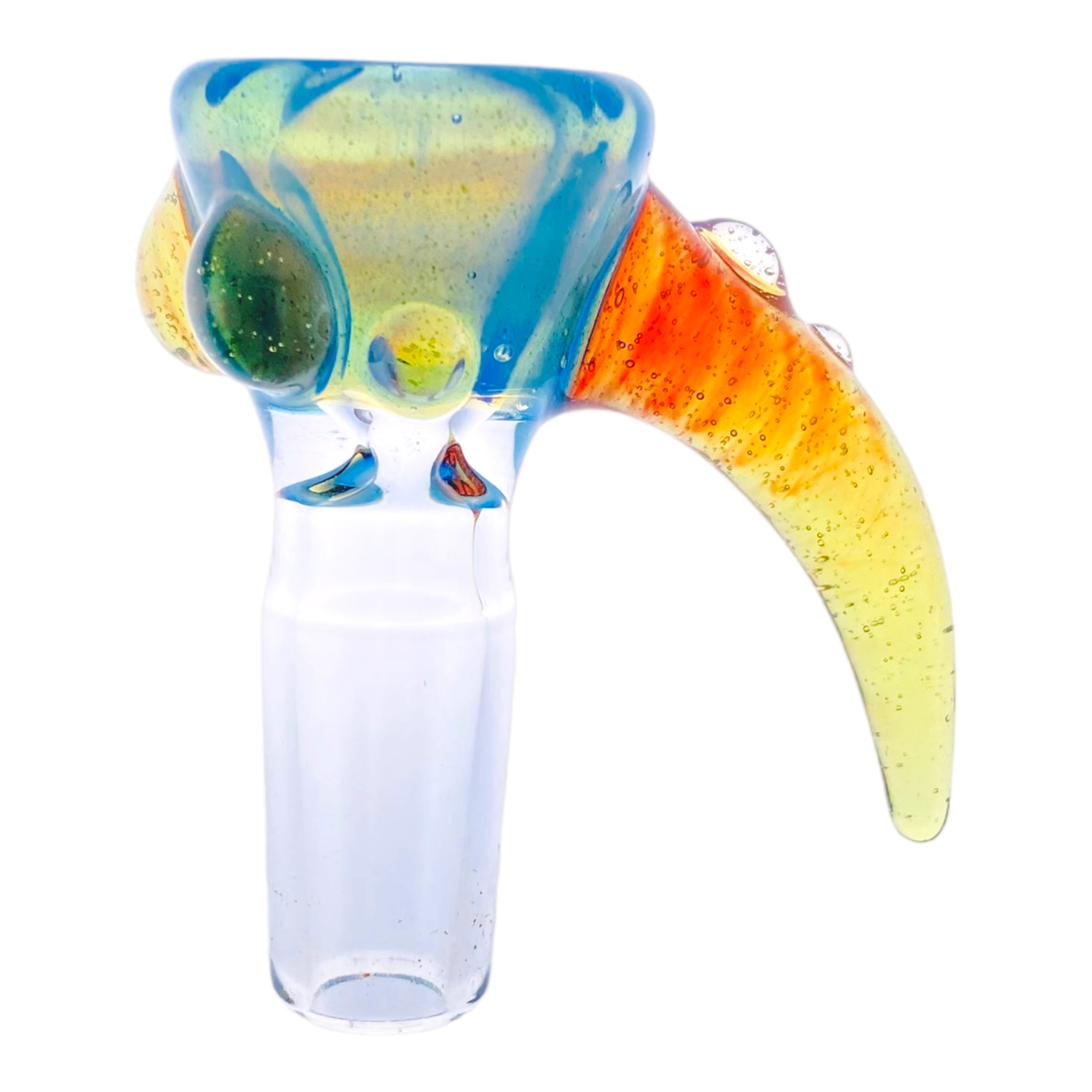 Arko Glass - 14mm Flower Bowl - Tonic Blue Bowl With Fire Fade Handle