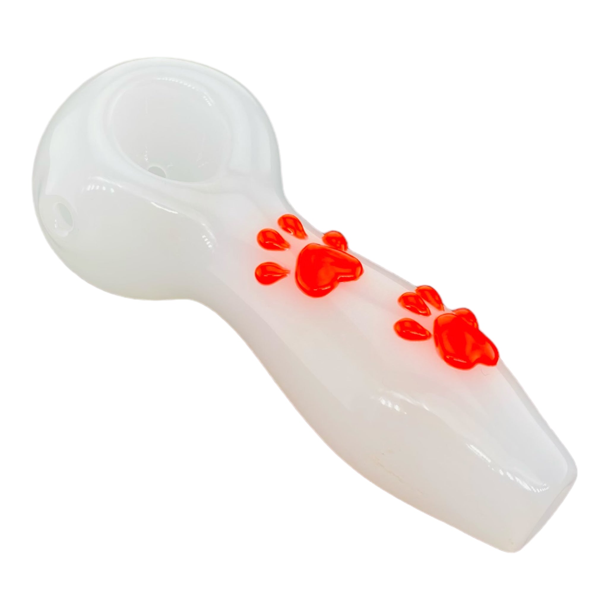 White Glass Hand Pipe With Red Paw Prints