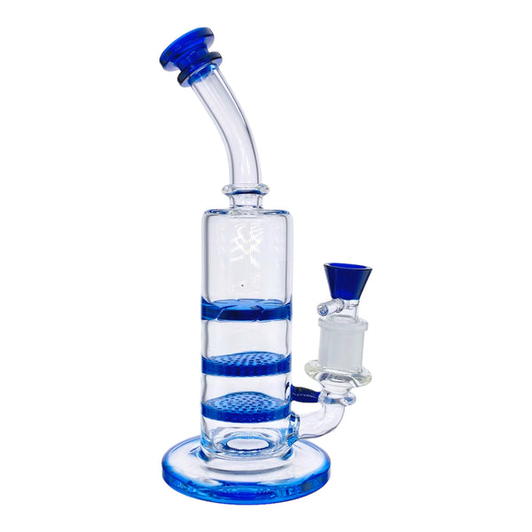 16.5" Blue Glass Bong With Honeycomb Percolator - Handmade In USA, Hookah Style Water Pipe