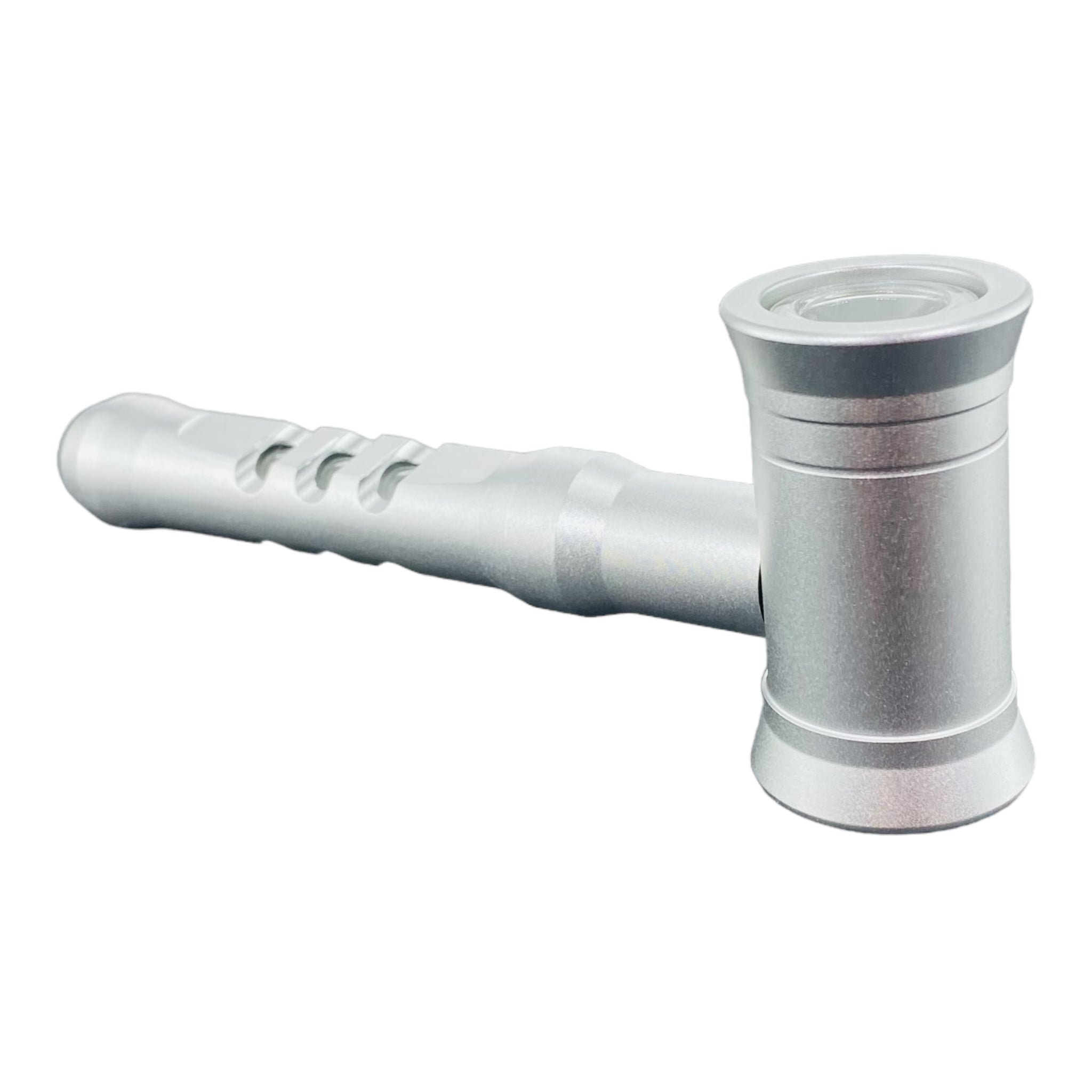 Metal And Glass Hash Hammer Hand Pipe Brushed Aluminum
