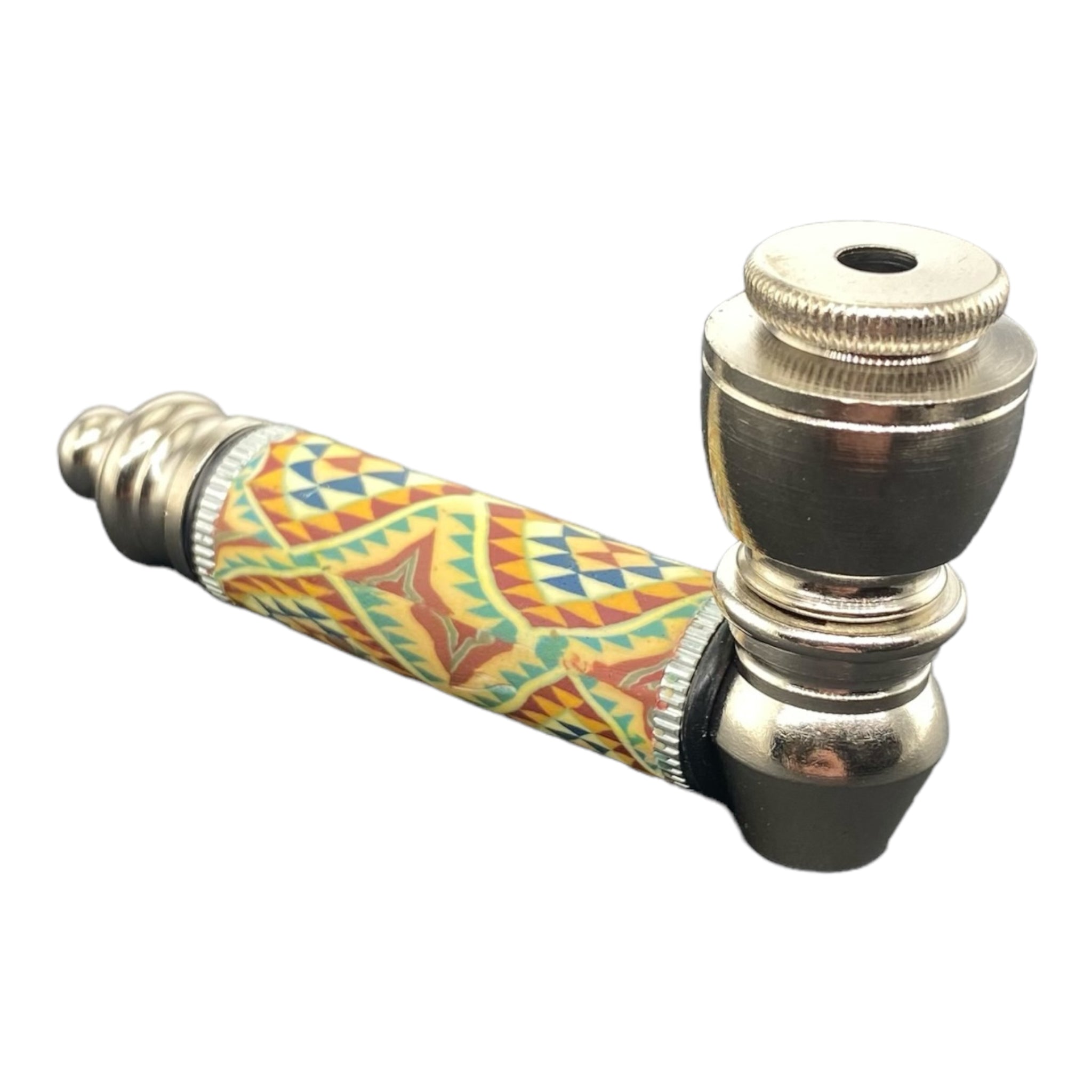 Metal Hand Pipes - Silver Chrome Hand Pipe With Sacred Geometry for sale