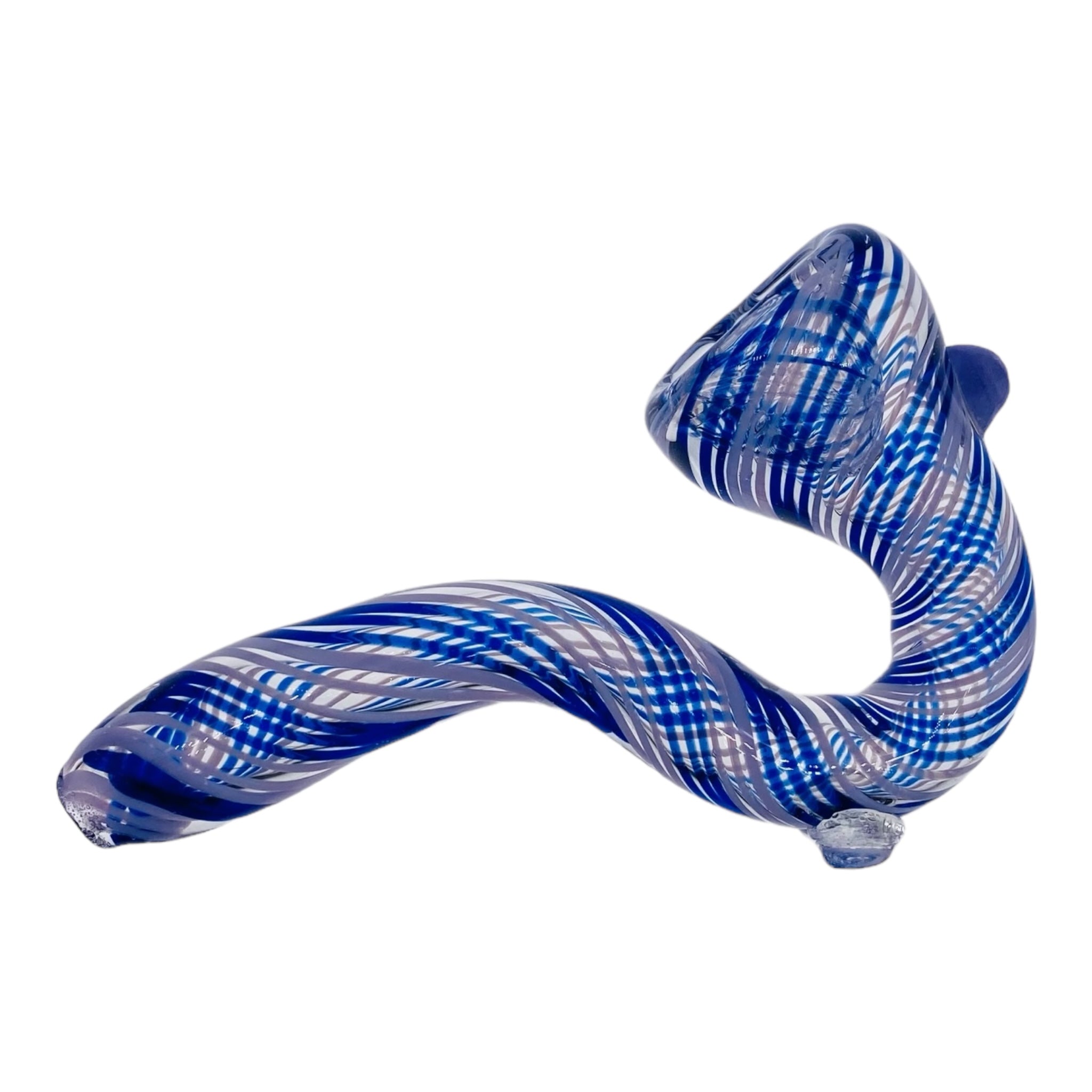 cheap heady custom Blue and White Linework Twist Sherlock holme Glass smoking Hand Pipe