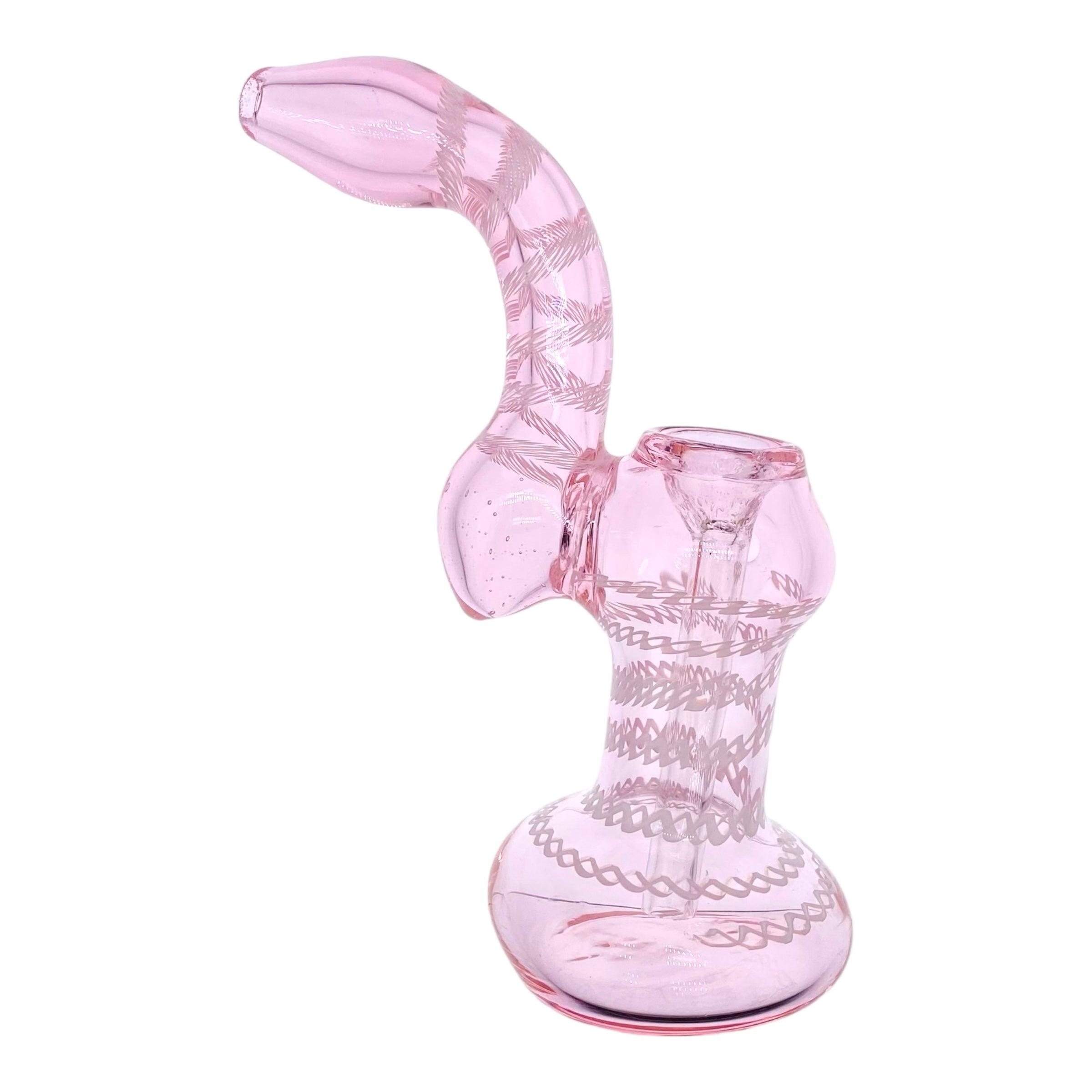 heady glass cute and girly Pink And White Linework Twist Stand Up Glass Bubbler for sale