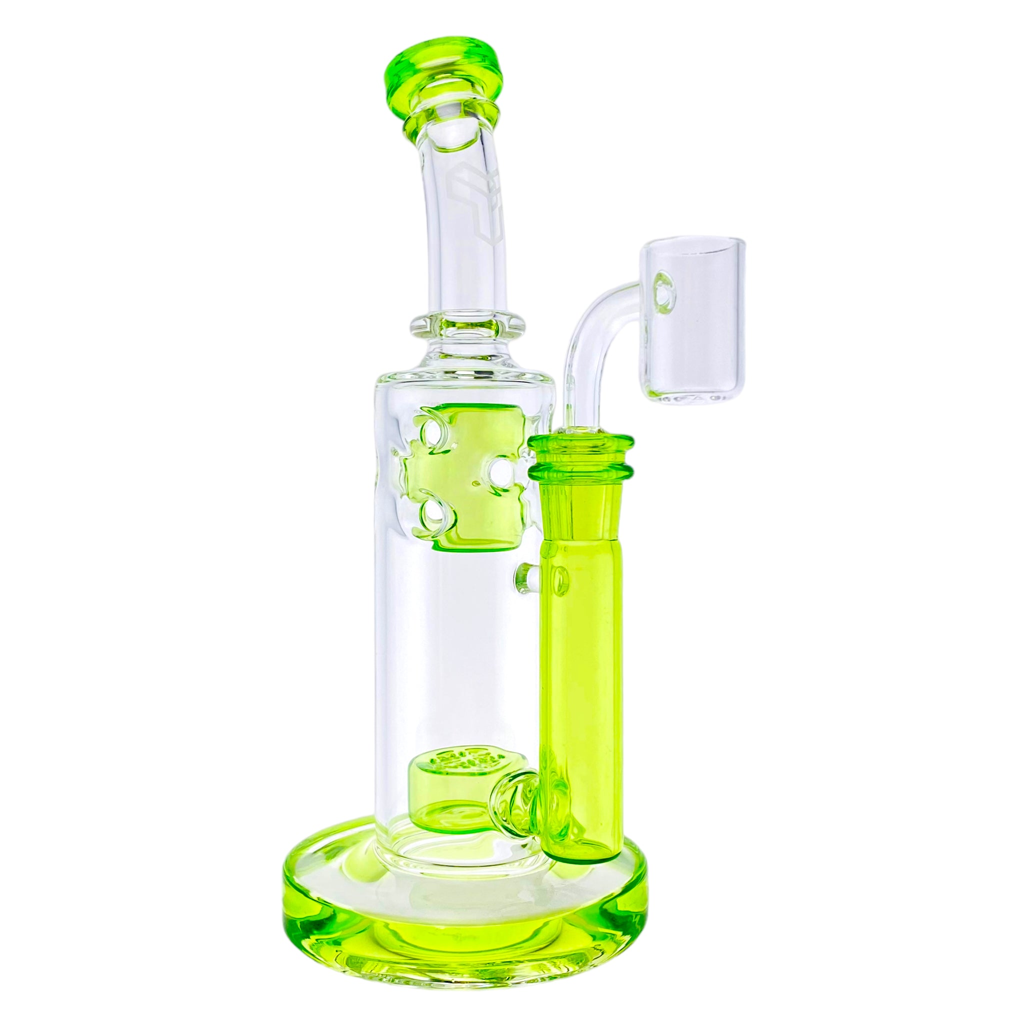 Deluxe Glass - Green Small Straight Fab Bong Dab Rig With Seed Of Life Perc