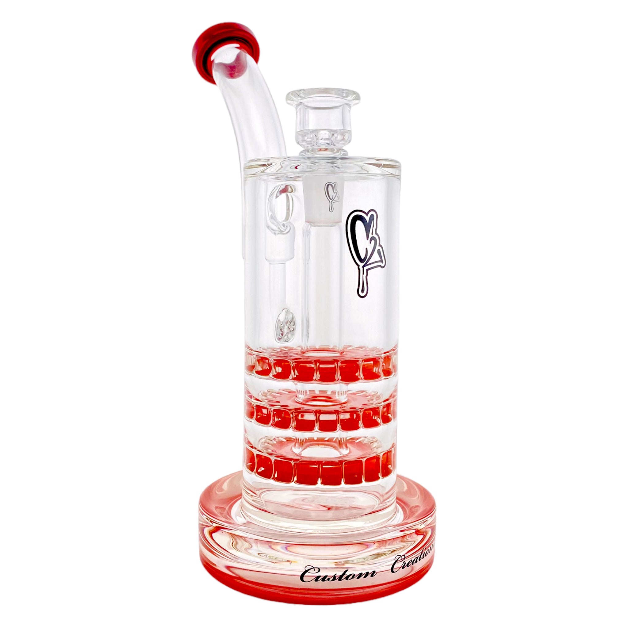 C2 Custom Creations - Custom Bubbler Water Pipe Red Triple Ratchet Rig C9