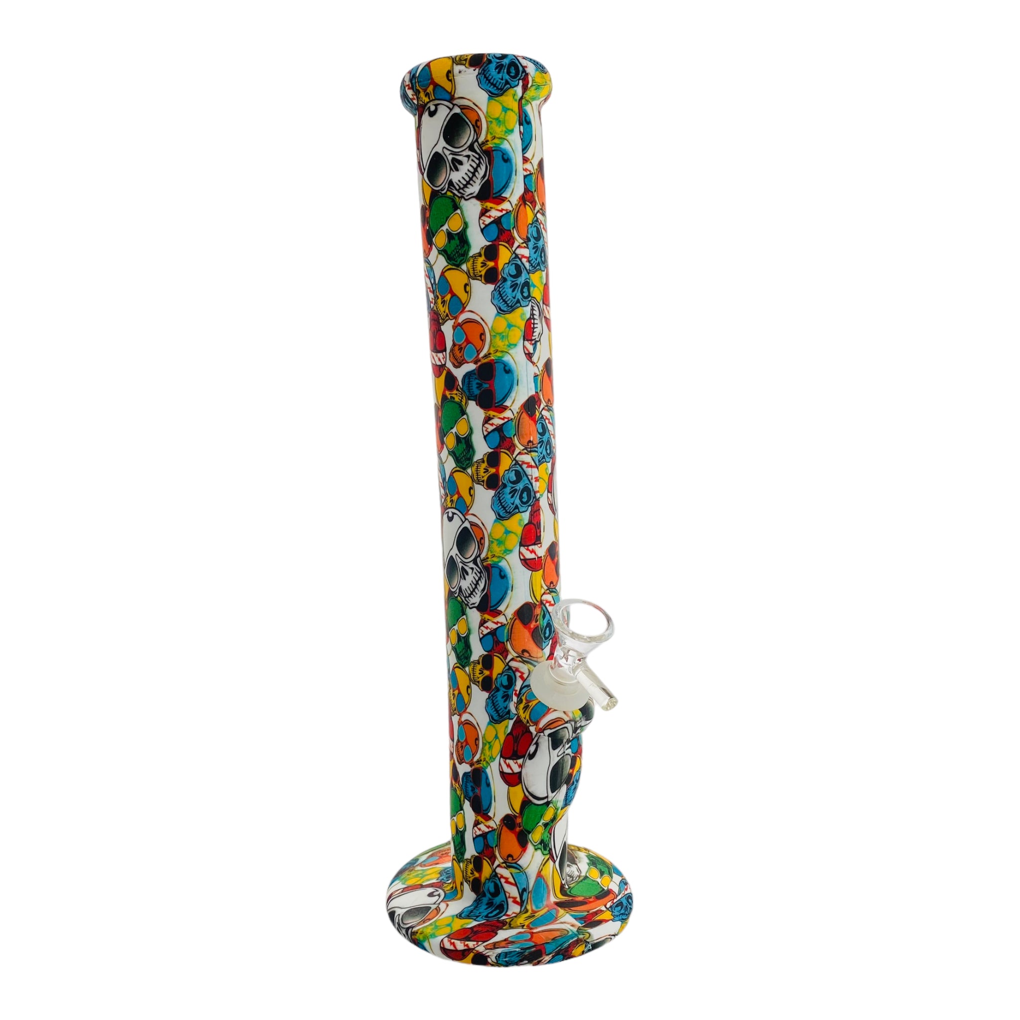 12 Inch Silicone Straight Bong With Colorful Skulls With Sunglasses