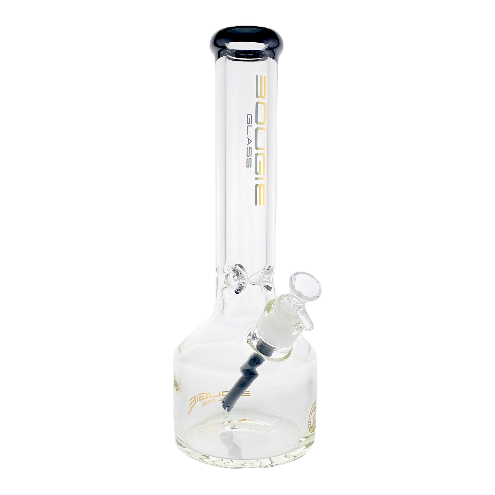 Bougie Glass - 9mm Thick Straight Cylinder Beaker Bong - Black mouthpiece and black downstem