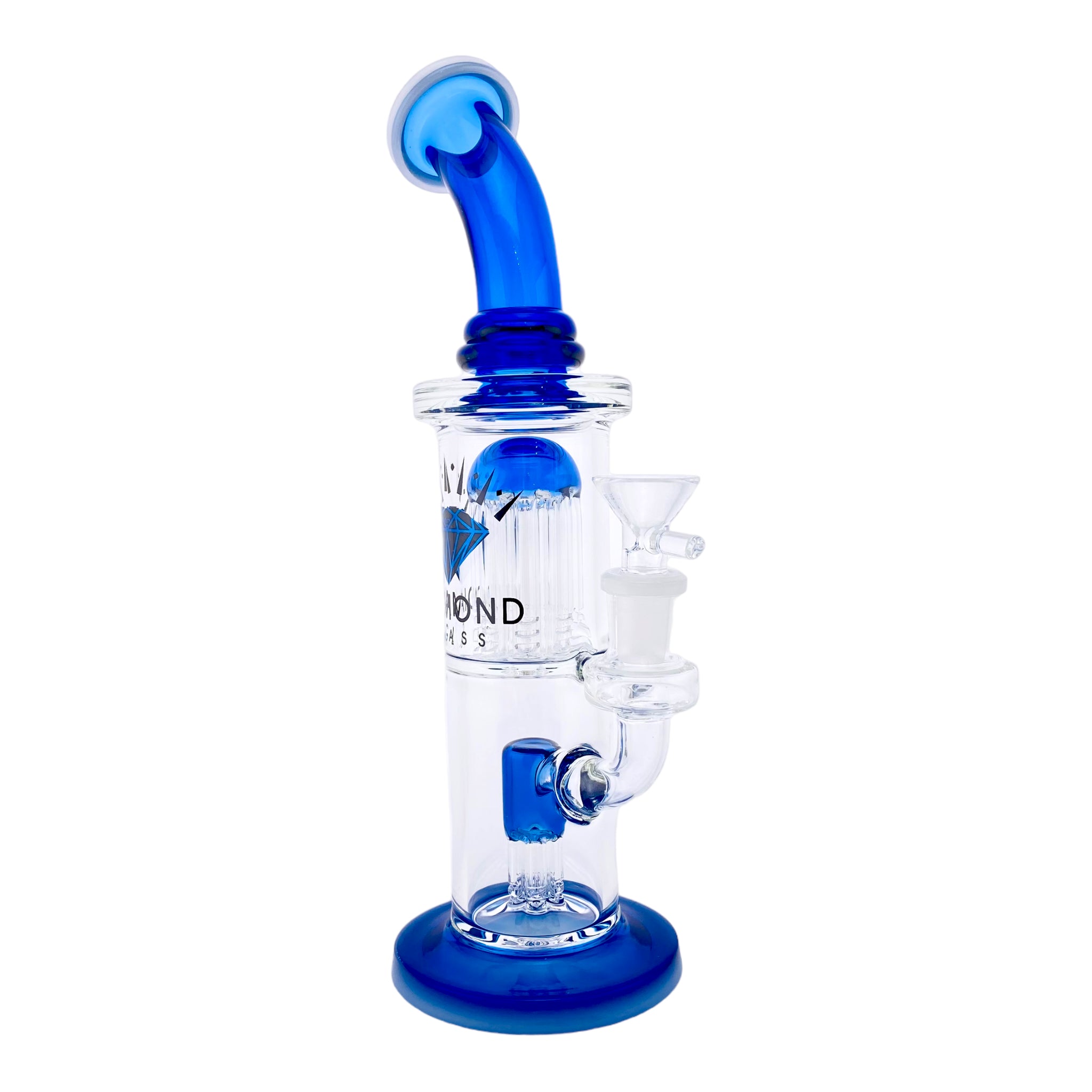 cheap awesome Diamond Glass Bubbler Bong With Double Tree Perc & Blue & White Accents