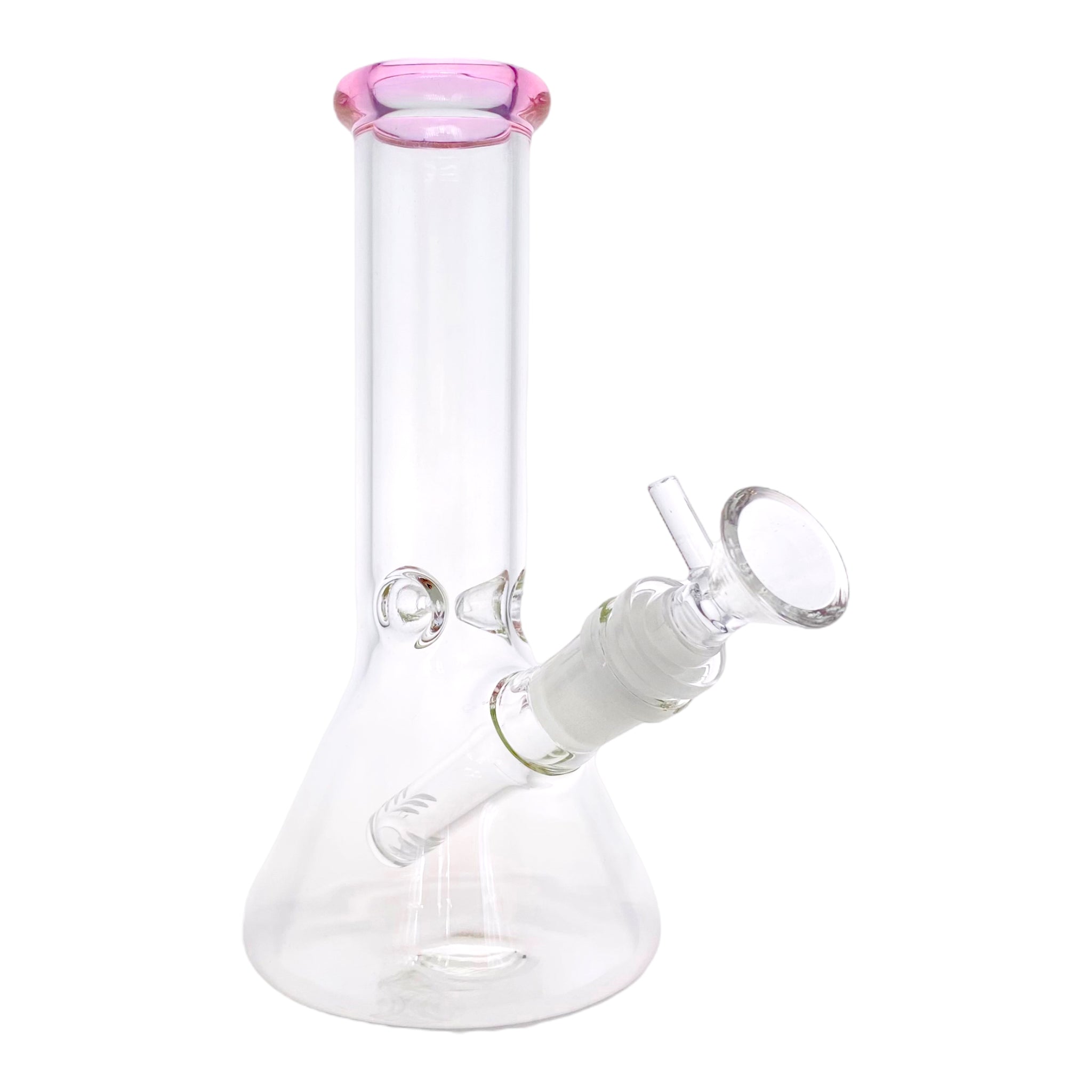 8 Inch Small Clear Beaker Bong With Pink Color Lip