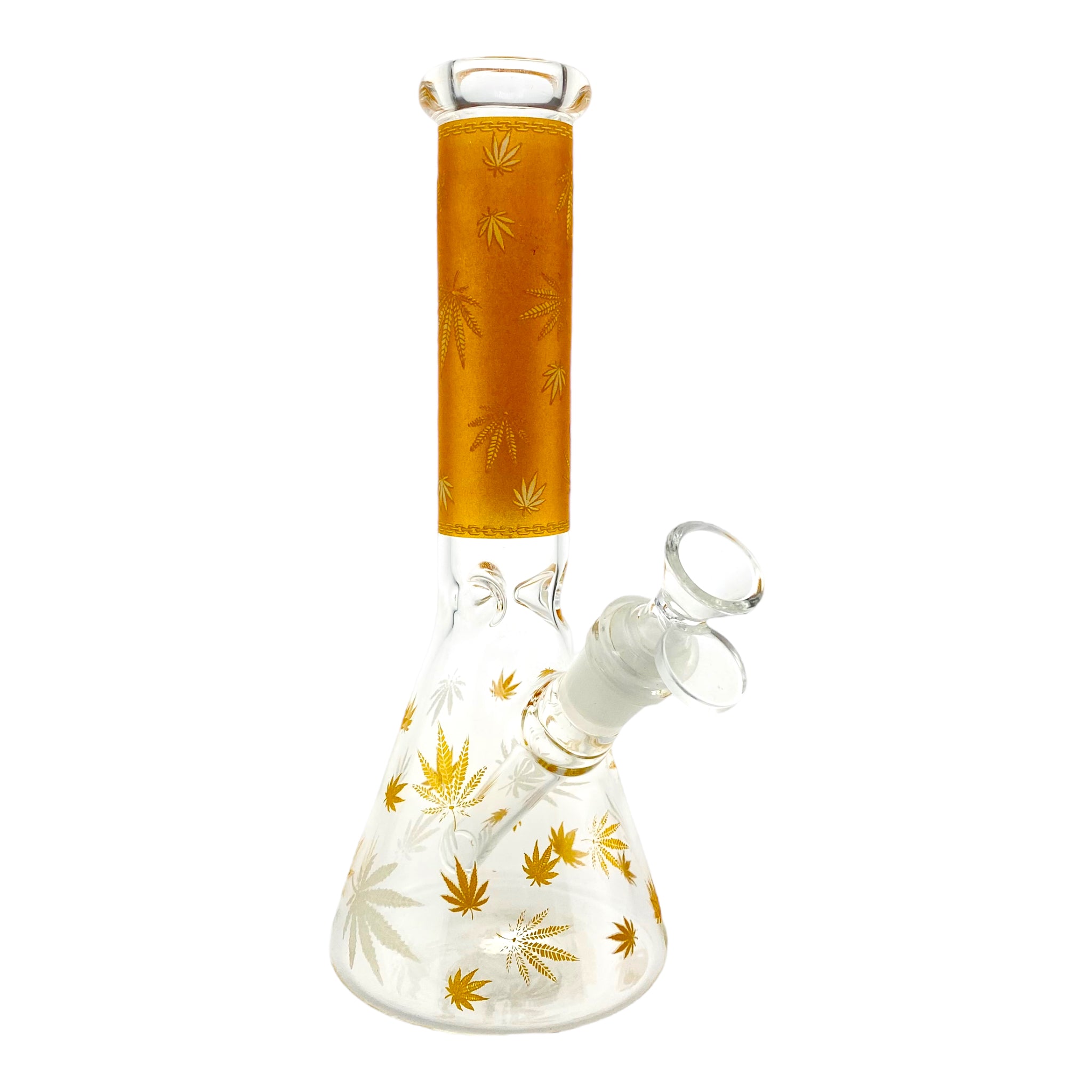 8 Inch Glass Beaker Bong With Decorative Yellow Weed Leaf Decal
