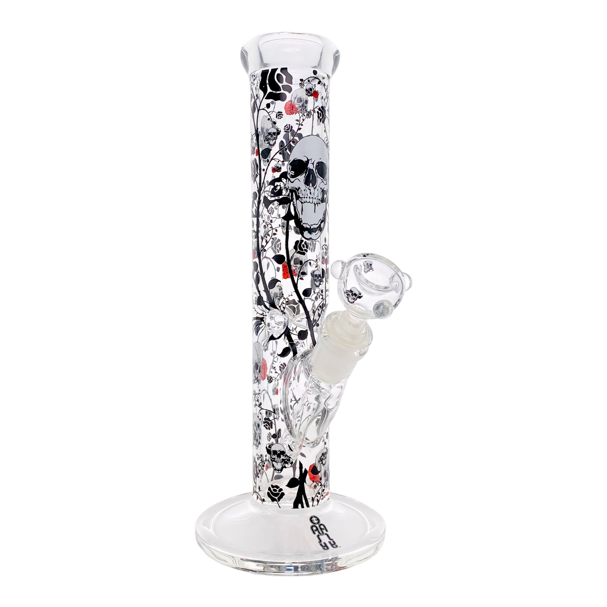 12 Inch Straight Tube Bong With Skull And Roses