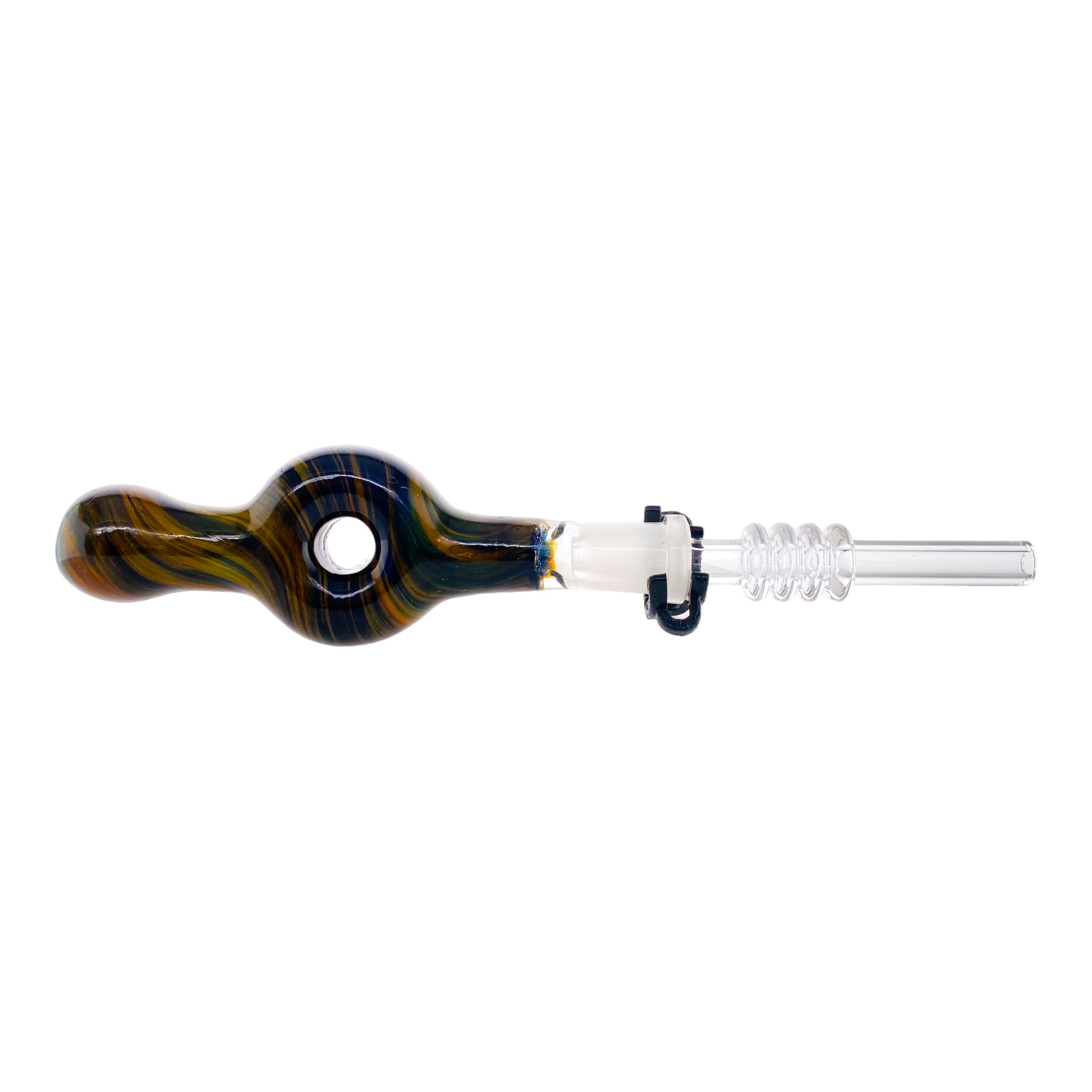 10mm Nectar Collector - Black With Fuming Inside Out Spiral Donut With 10mm Quartz Tip