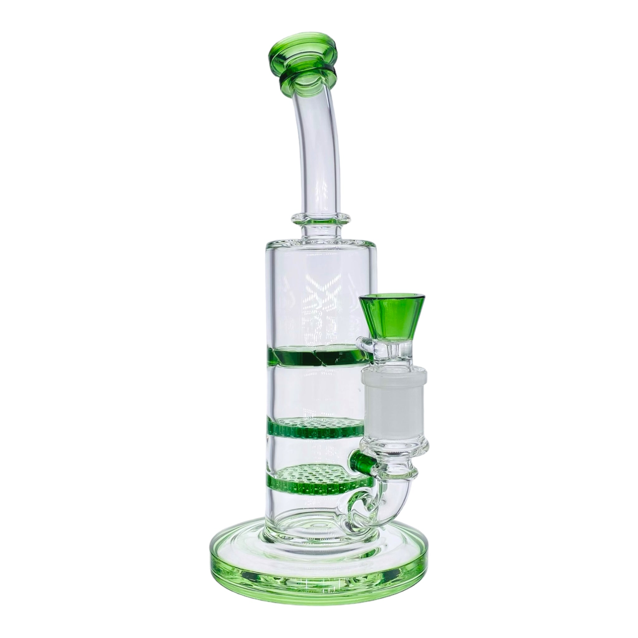 10 Inch Green Inline Bong With Double Honeycomb Percs And Smoke Turbine