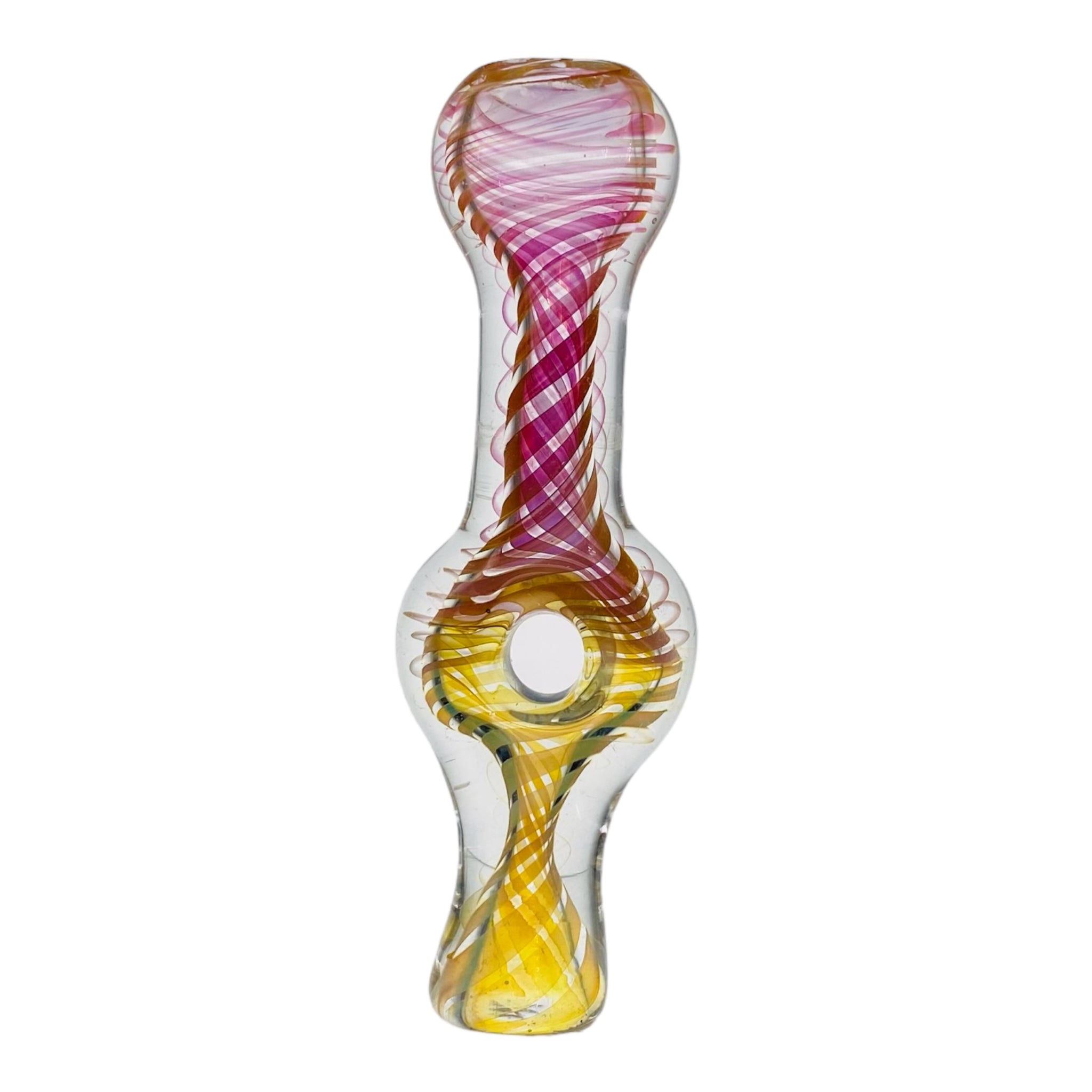 Glass Chillum Pipe - Pink Gold Fuming Inside Out Explosion With Donut