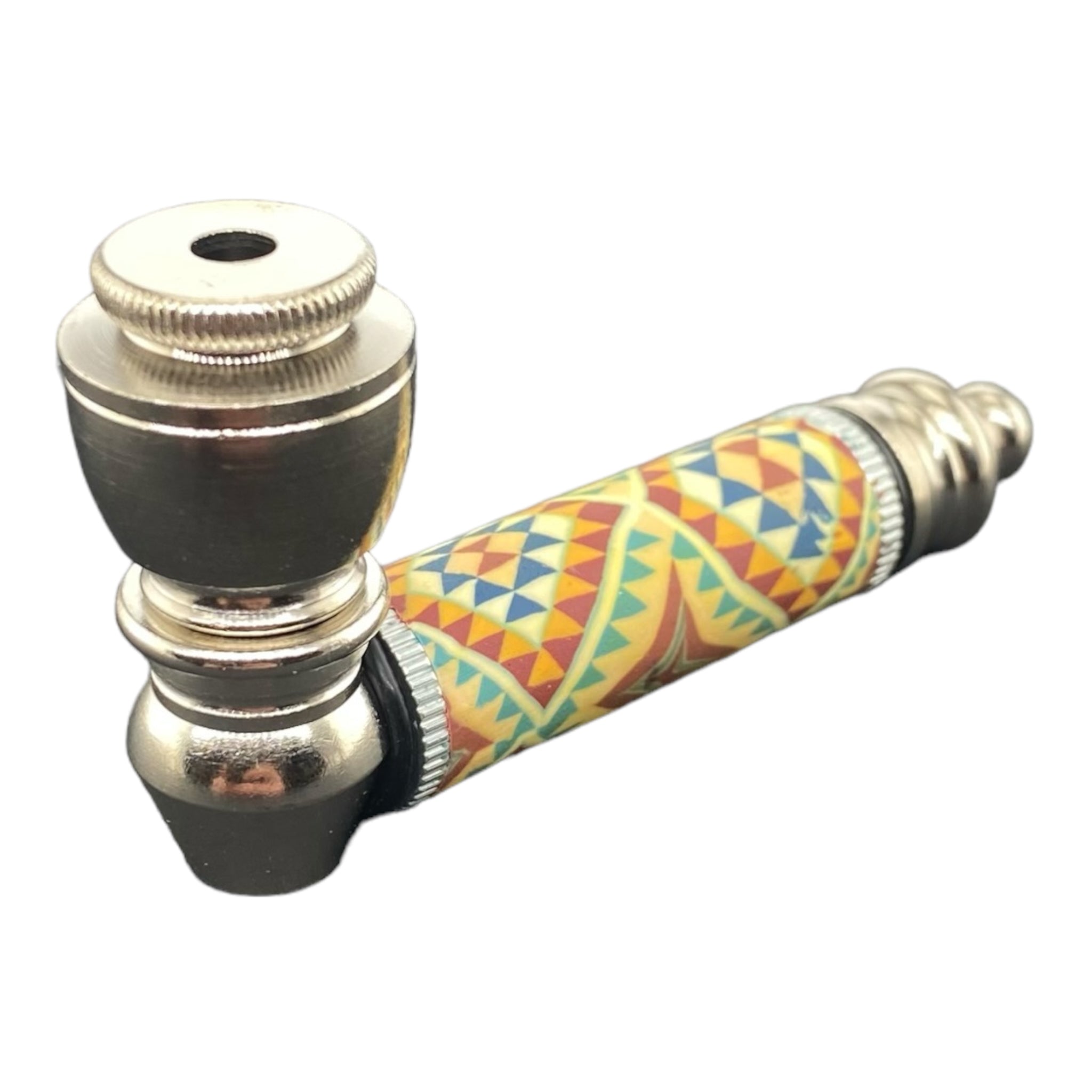 Metal Hand Pipes - Silver Chrome Hand Pipe With Sacred Geometry for sale