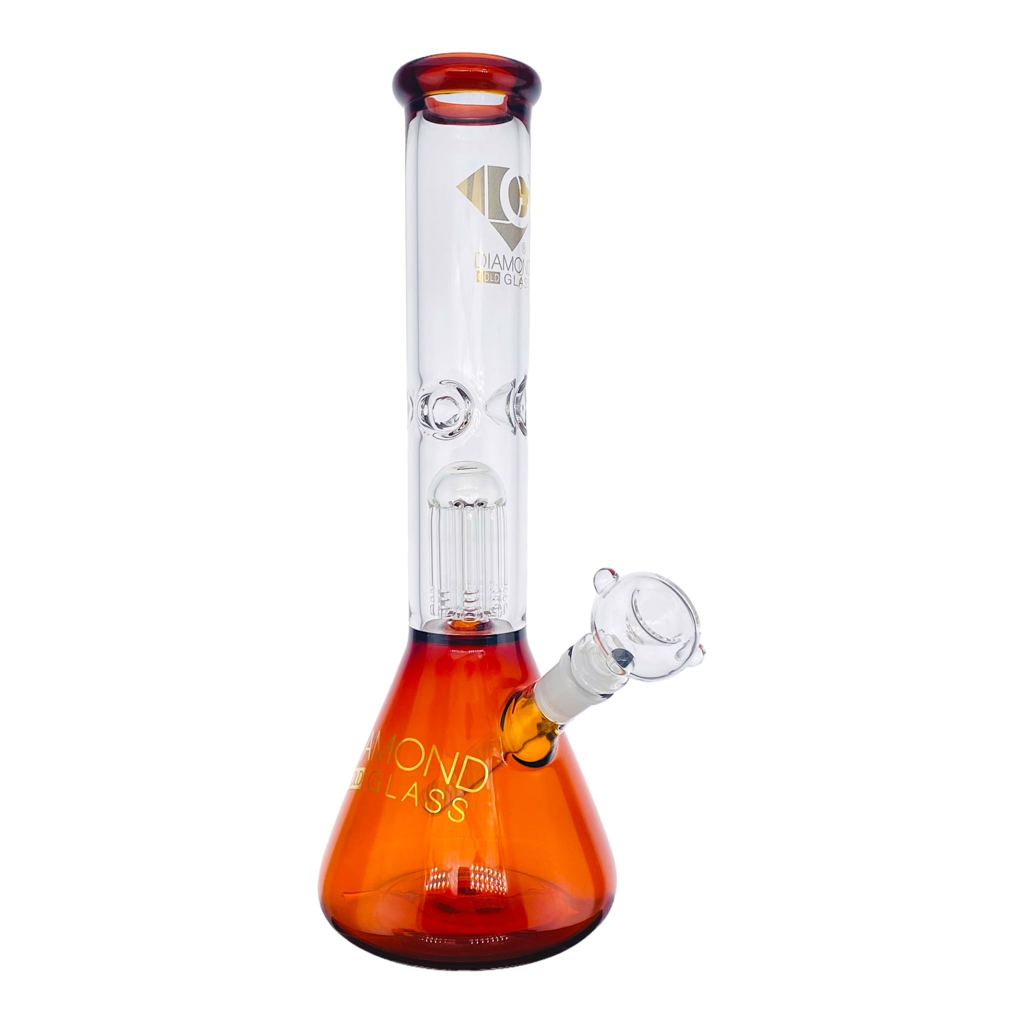Diamond Glass Bong - Amber Brown 14 Inch Beaker Bong With Tree Perc for sale