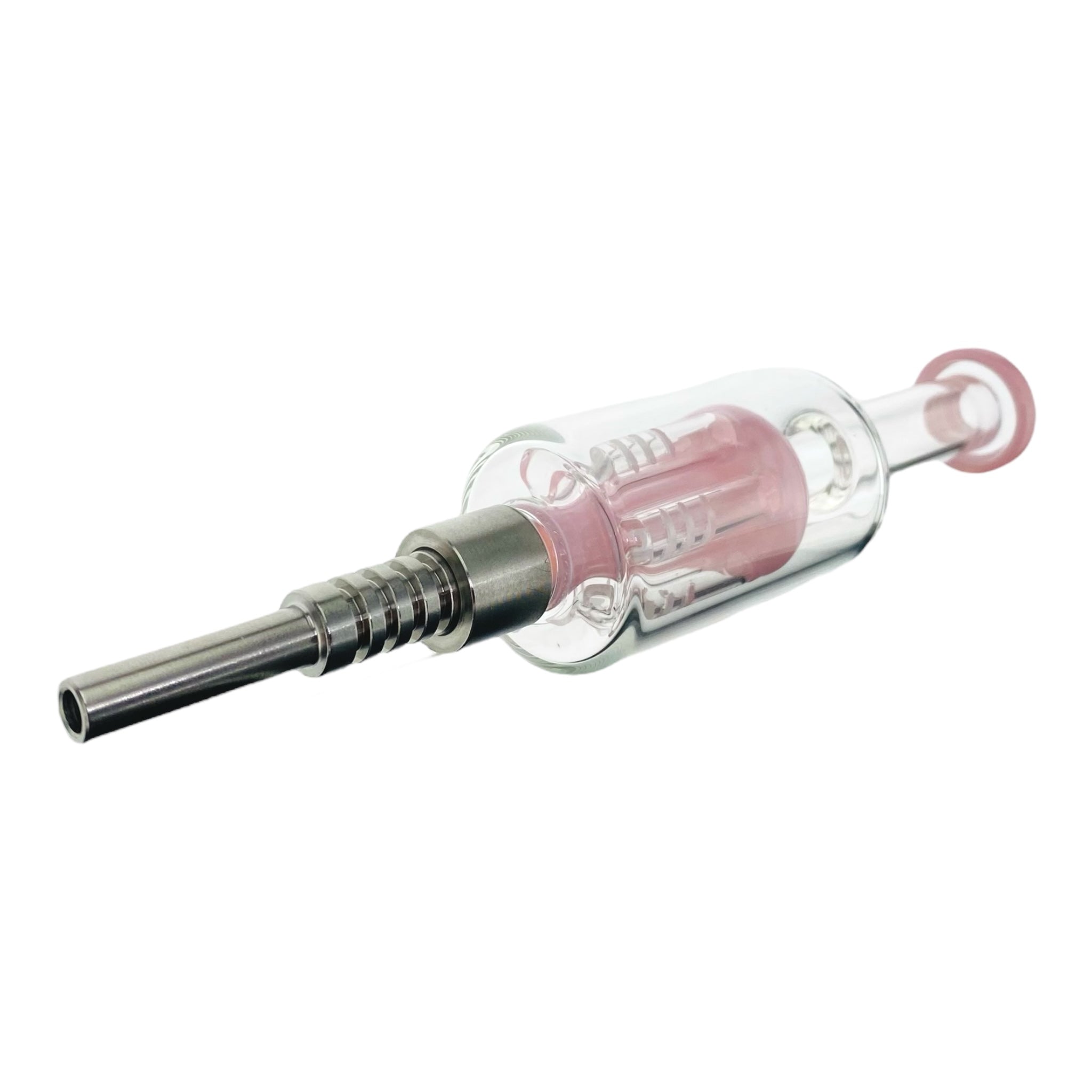 Pink Nectar Collector With Tree Perc And Threaded Metal Tip