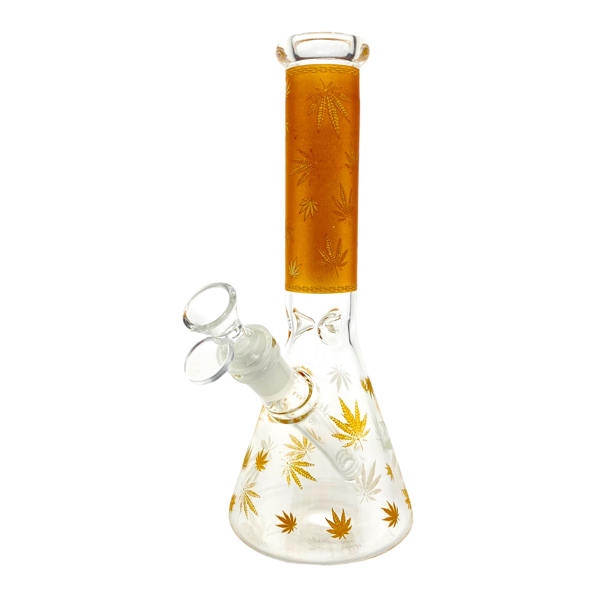 8 Inch Glass Beaker Bong With Decorative Yellow Weed Leaf Decal