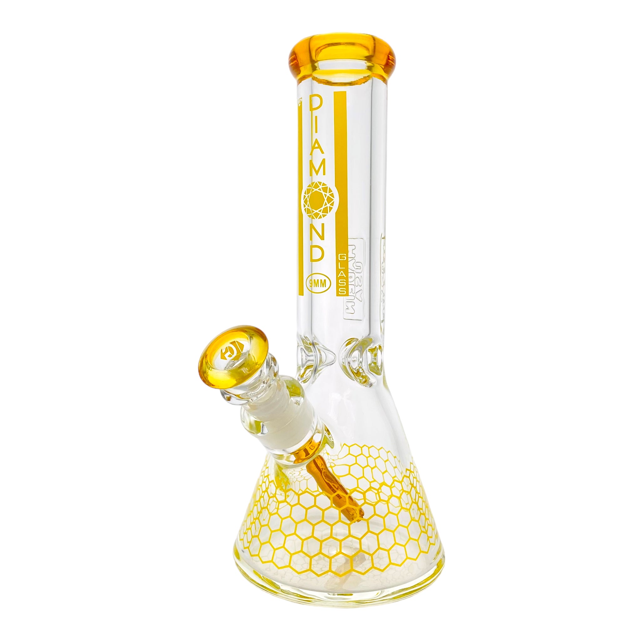 Diamond Glass - 12 Inch Beaker With Amber Yellow Honeycomb 9mm Thick