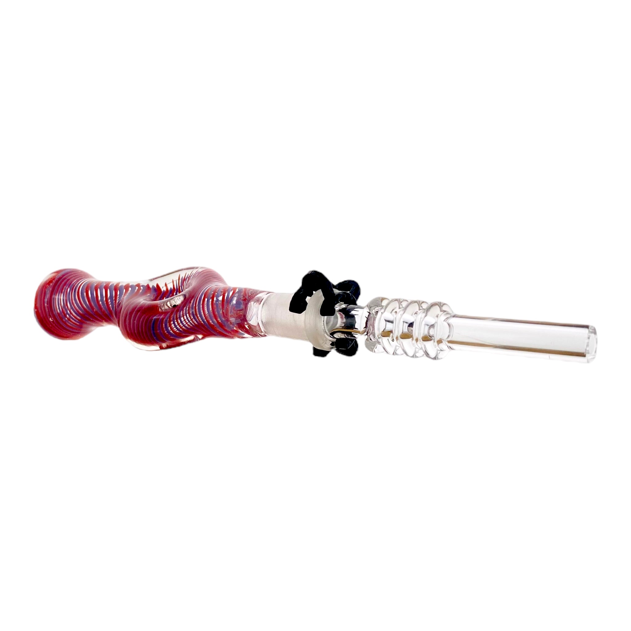 10mm Nectar Collector - Blue And Red Inside Out Spiral Donut With 10mm Quartz Tip