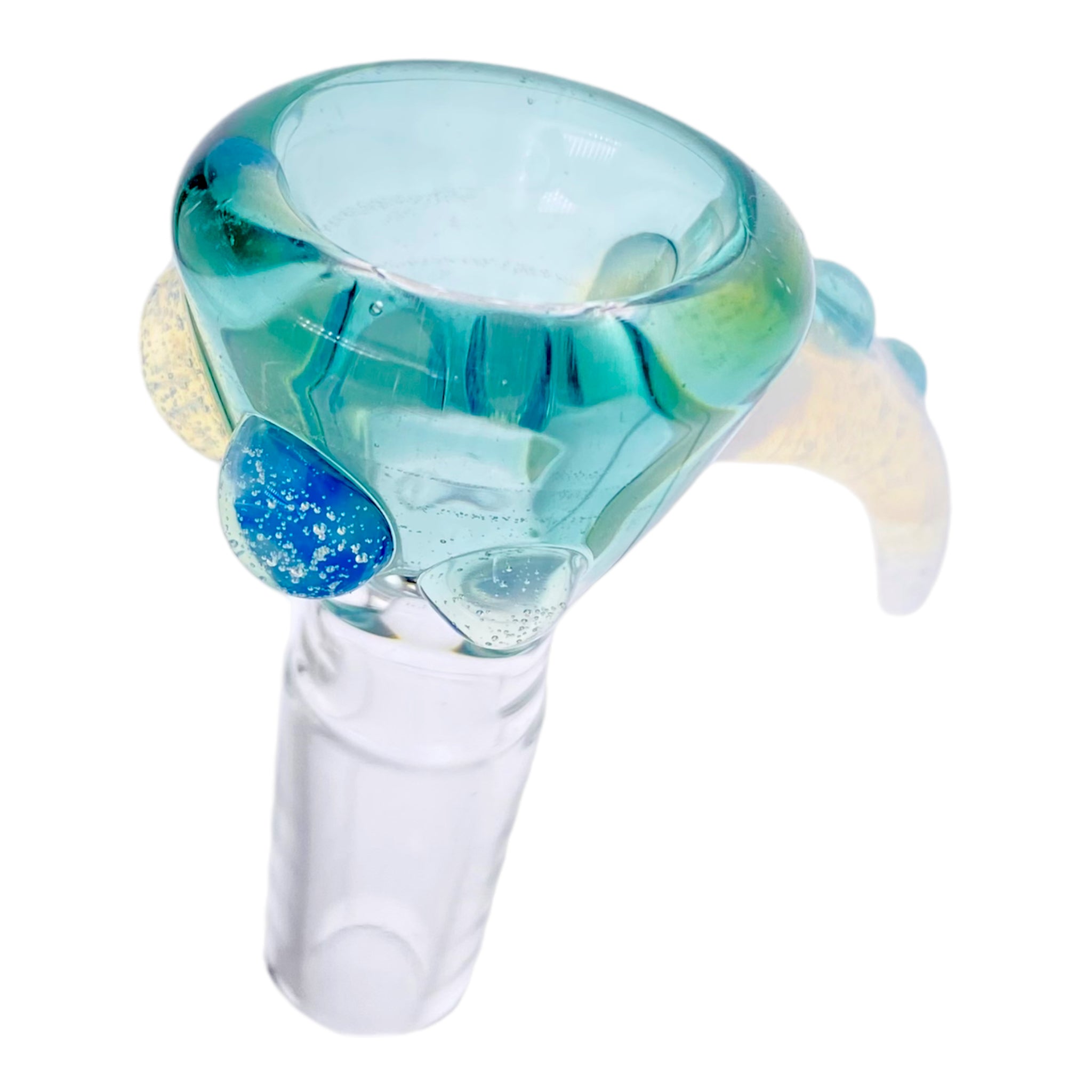 Arko Glass - 14mm Flower Bowl - Aqua Blue With Mystic Fume Handle