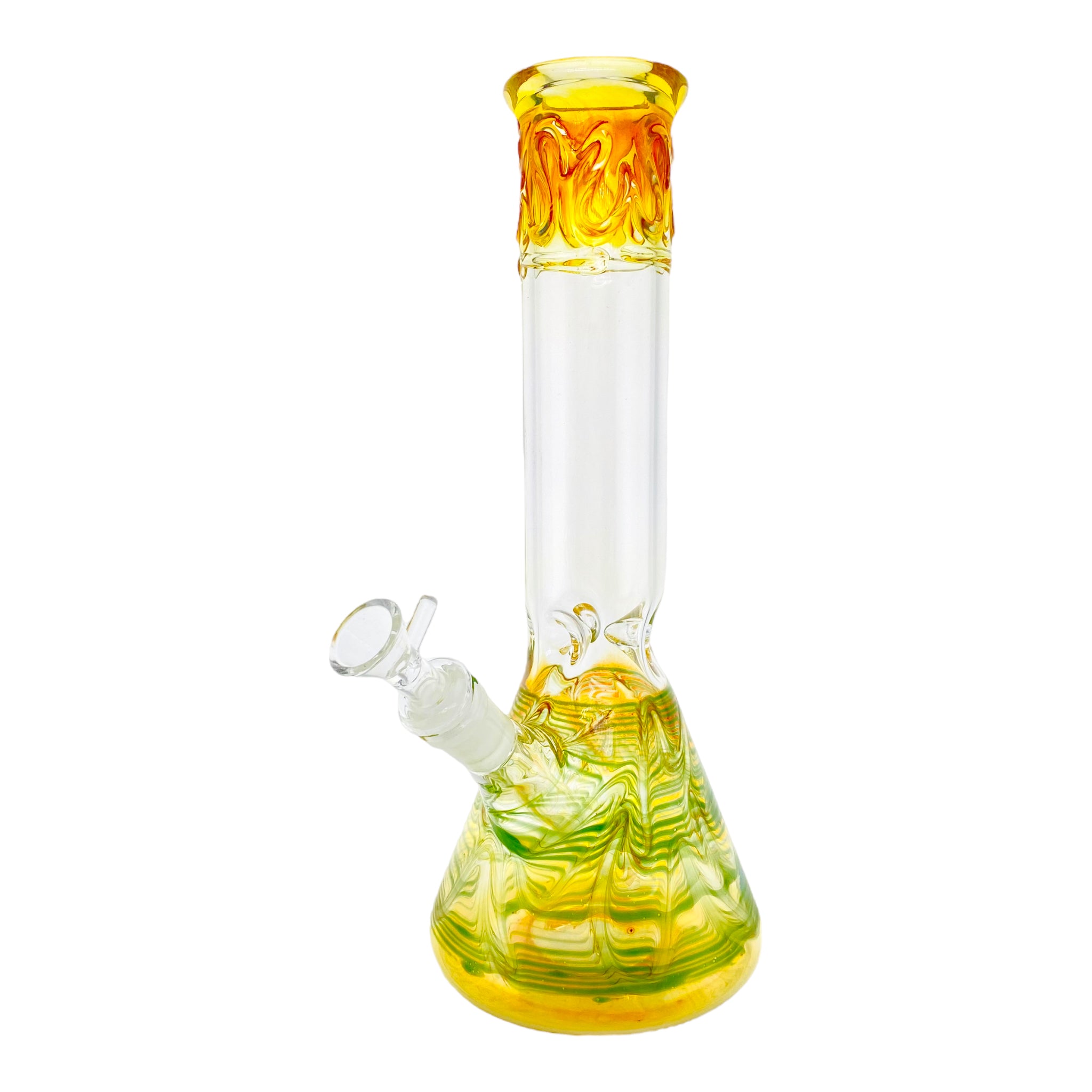 12 Inch Beaker Bong With Color Changing Fuming And Green Wrap And Rake