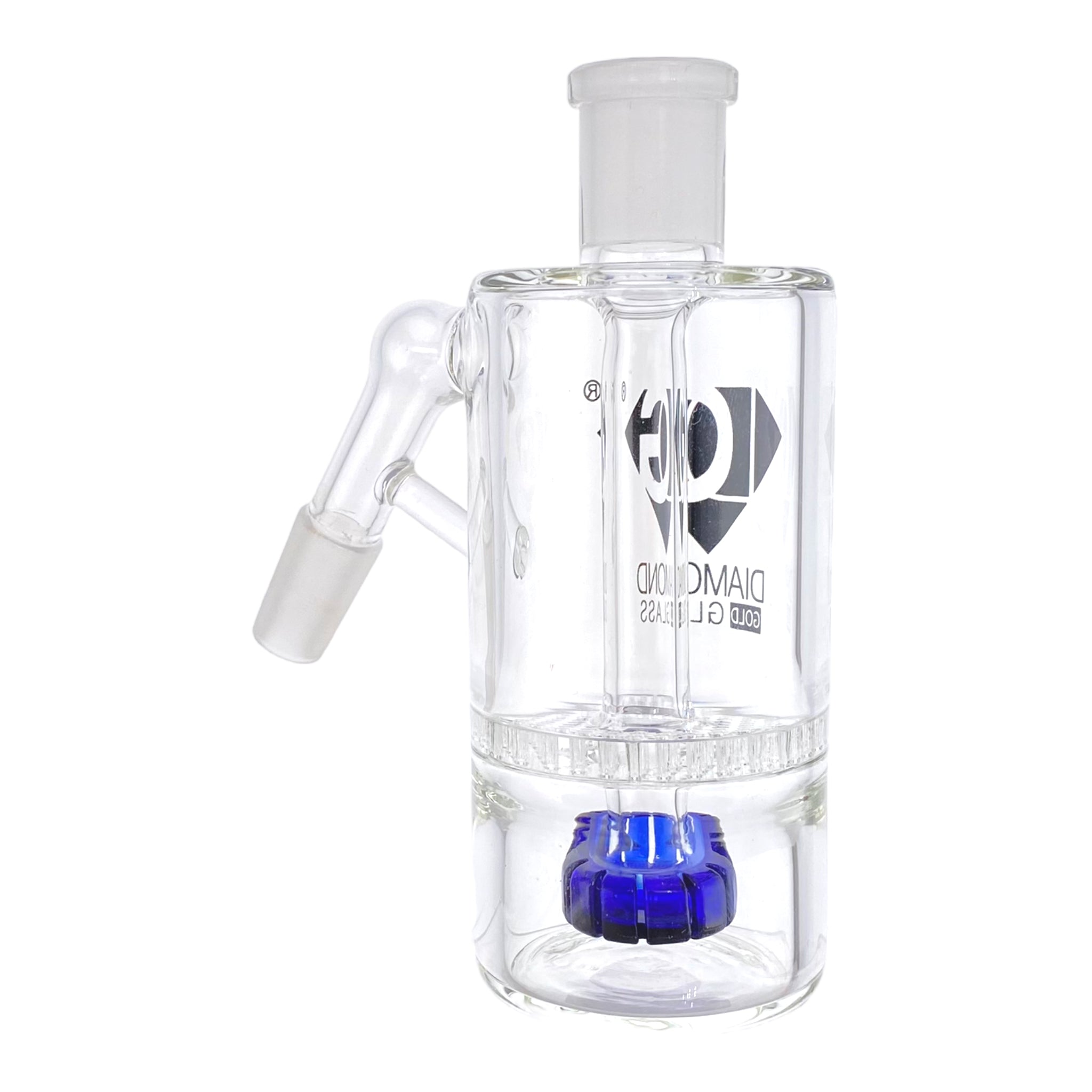 Diamond Glass 14mm Ash Cathcer With 45 Degree Joint And Blue Shower Head Perc And Honeycomb Perc