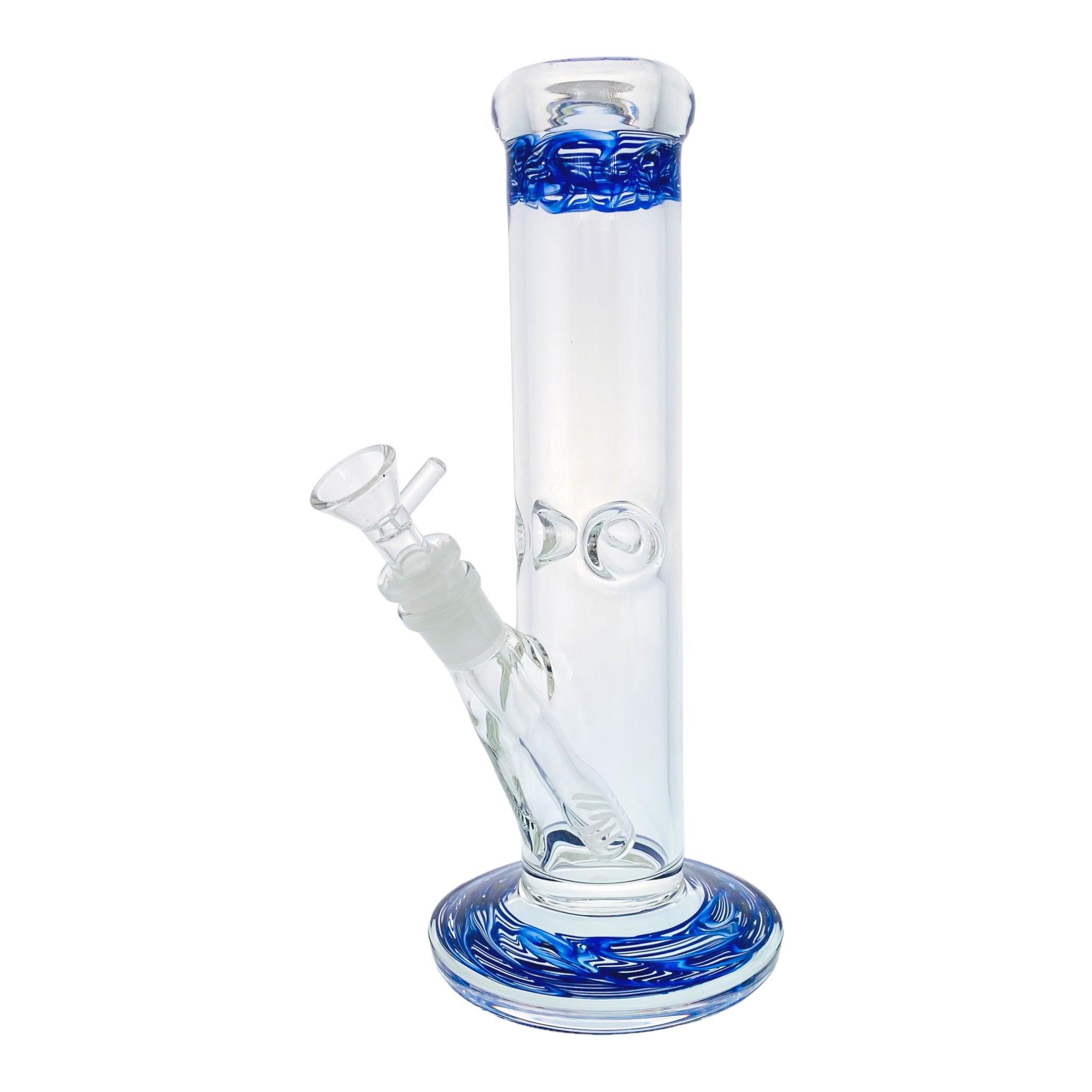 10 Inch Clear Straight Glass Bong With Blue Wrap And Rake
